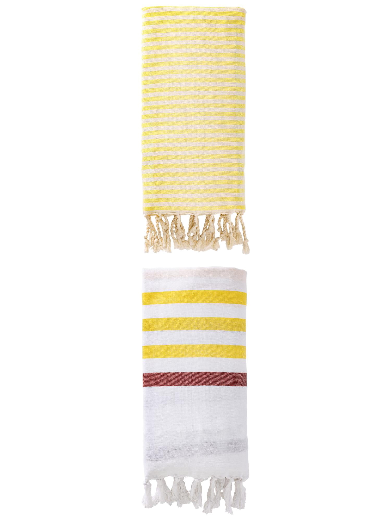 Unique Bargains 2 Pack Turkish Striped Beach Towel with Tassel Trim Brown/Yellow 71" x 40"