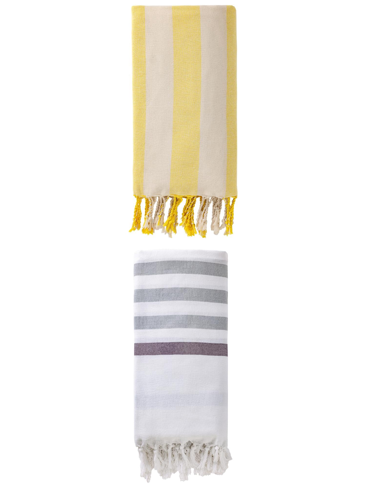 Unique Bargains 2 Pack Turkish Style Striped Fringe Trim Beach Towel Blue/Yellow 71"x40"