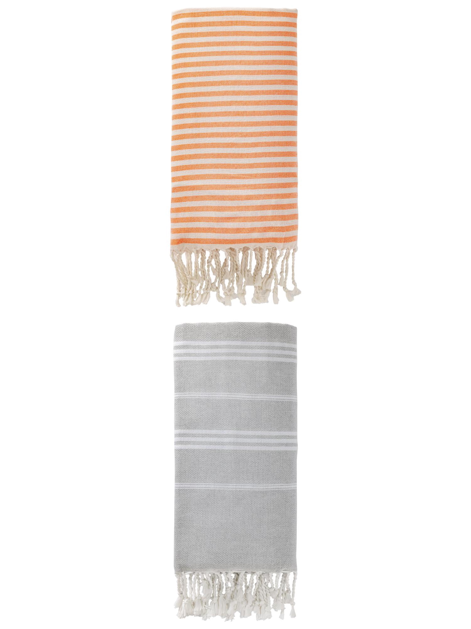 Unique Bargains 2 Pack Turkish Woven Sand-Repellent Towels Orange/Grey 71"x40"/71"x35"