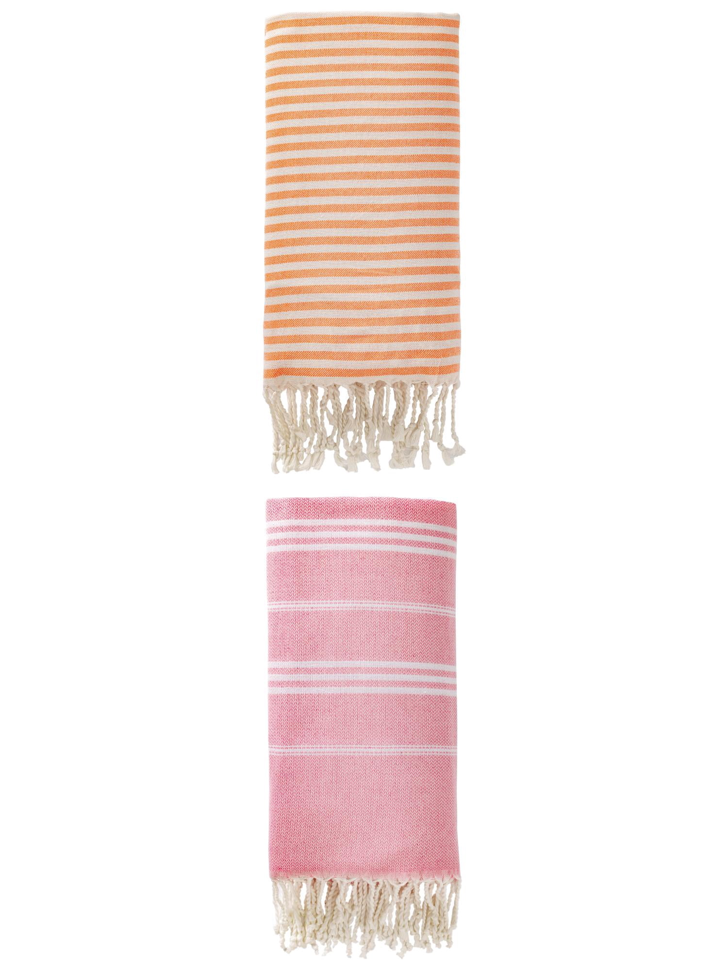Unique Bargains 2 Pack Turkish Woven Sand-Repellent Towels Orange/Pink 71"x40"/71"x35"