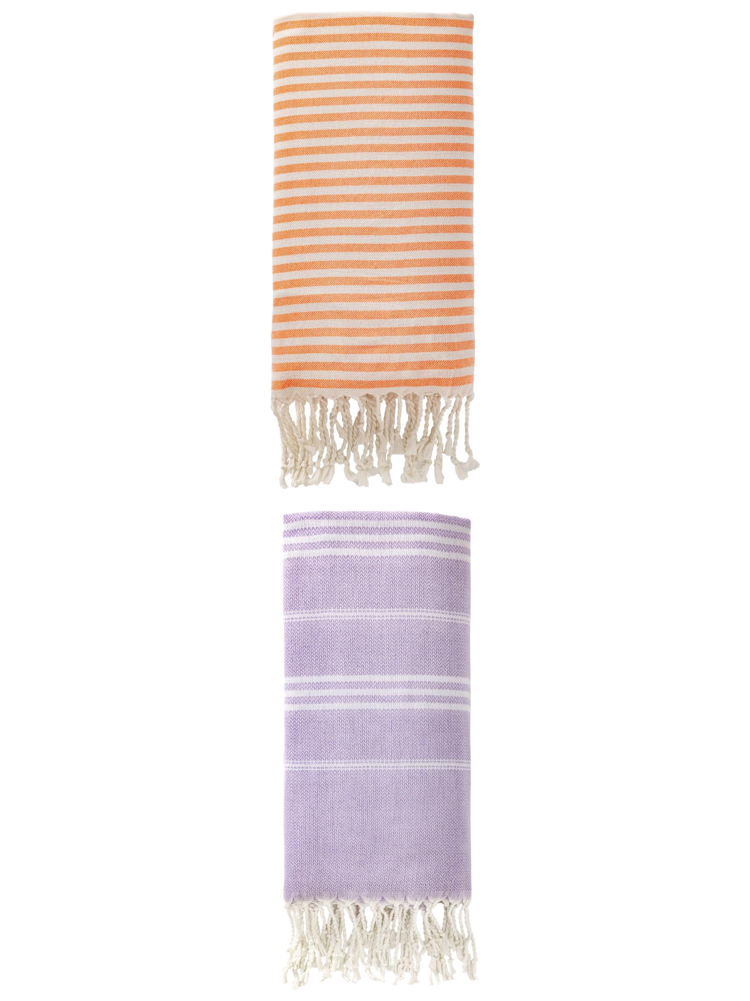 Unique Bargains 2 Pack Turkish Woven Sand-Repellent Towels Orange/Purple 71"x40"/71"x35"