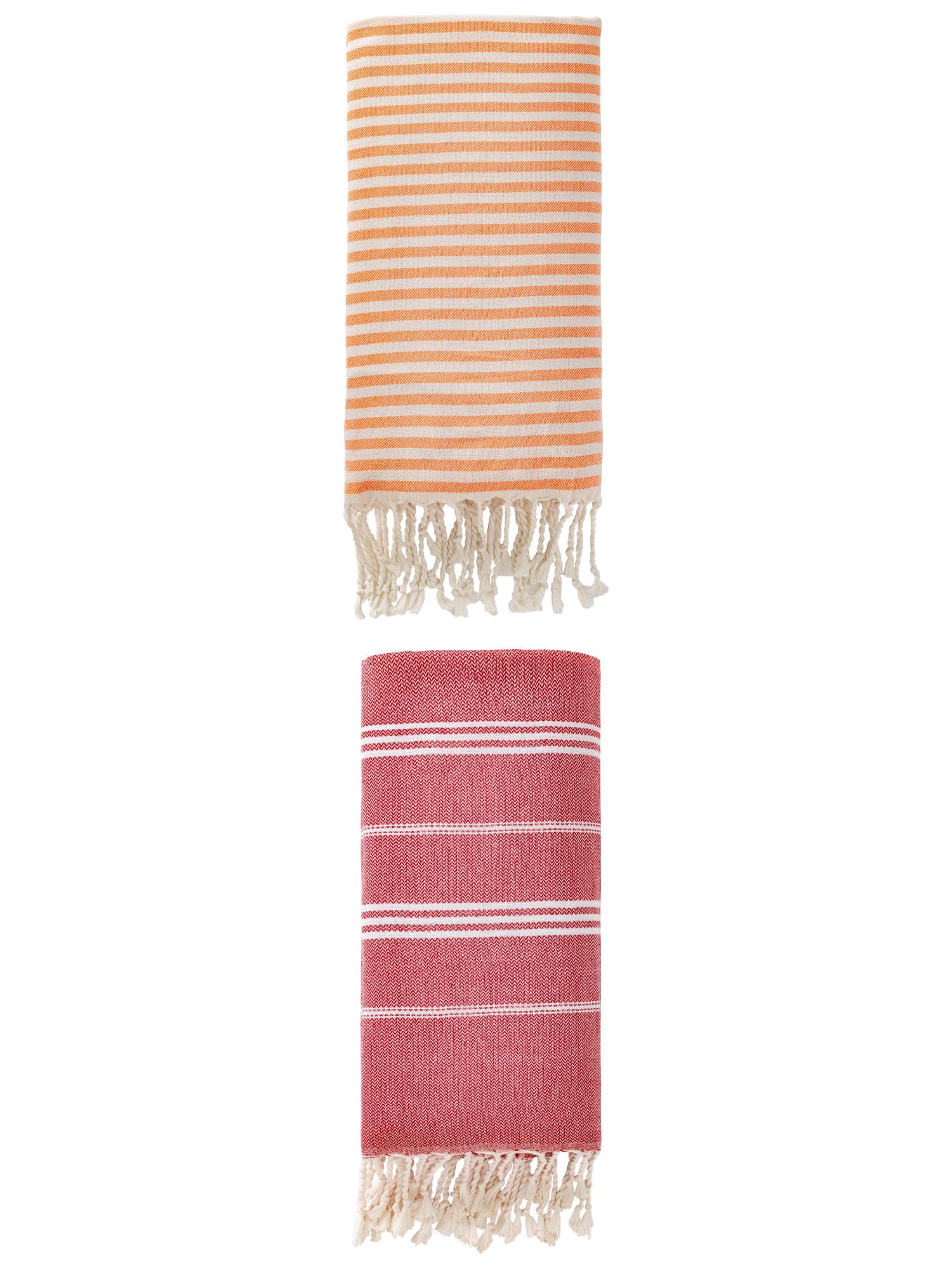 Unique Bargains 2 Pack Turkish Woven Sand-Repellent Towels Orange/Red 71"x40"/71"x35"