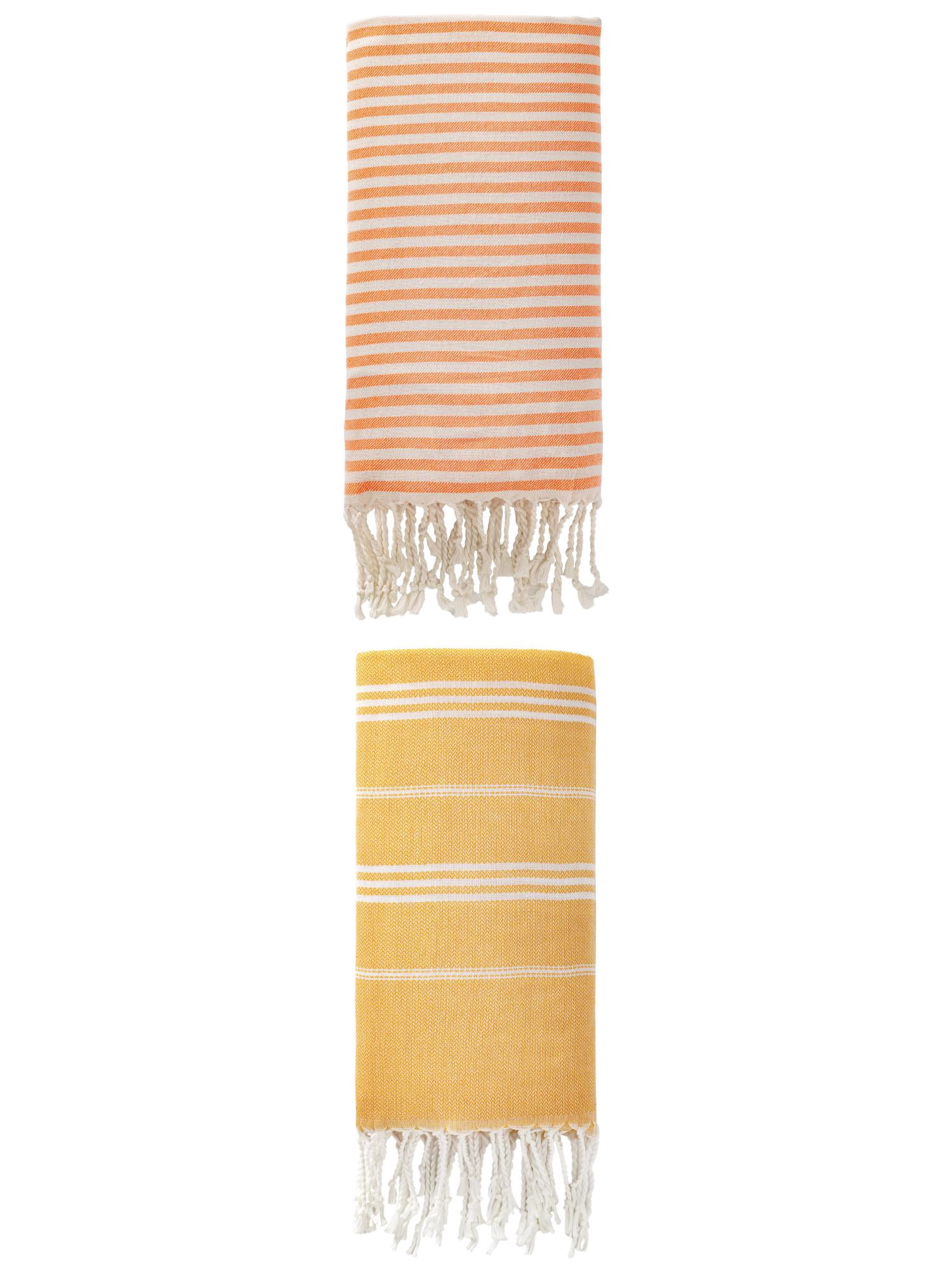 Unique Bargains 2 Pack Turkish Woven Sand-Repellent Towels Orange/Yellow 71"x40"/71"x35"