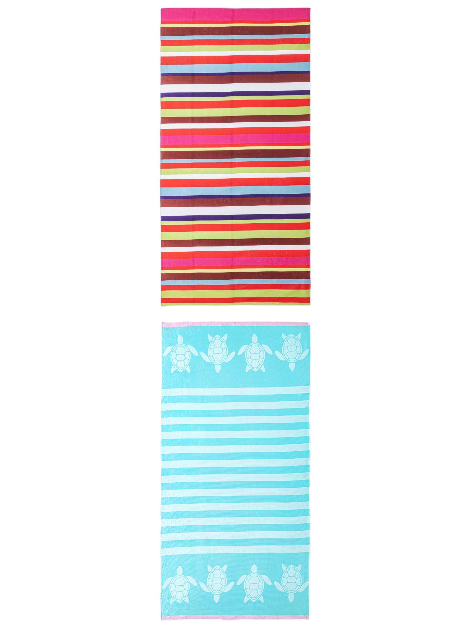 Unique Bargains 2 Pack Ultra Absorbent Beach Towel MultiColor/Green 71" x 35"/55" x 28"