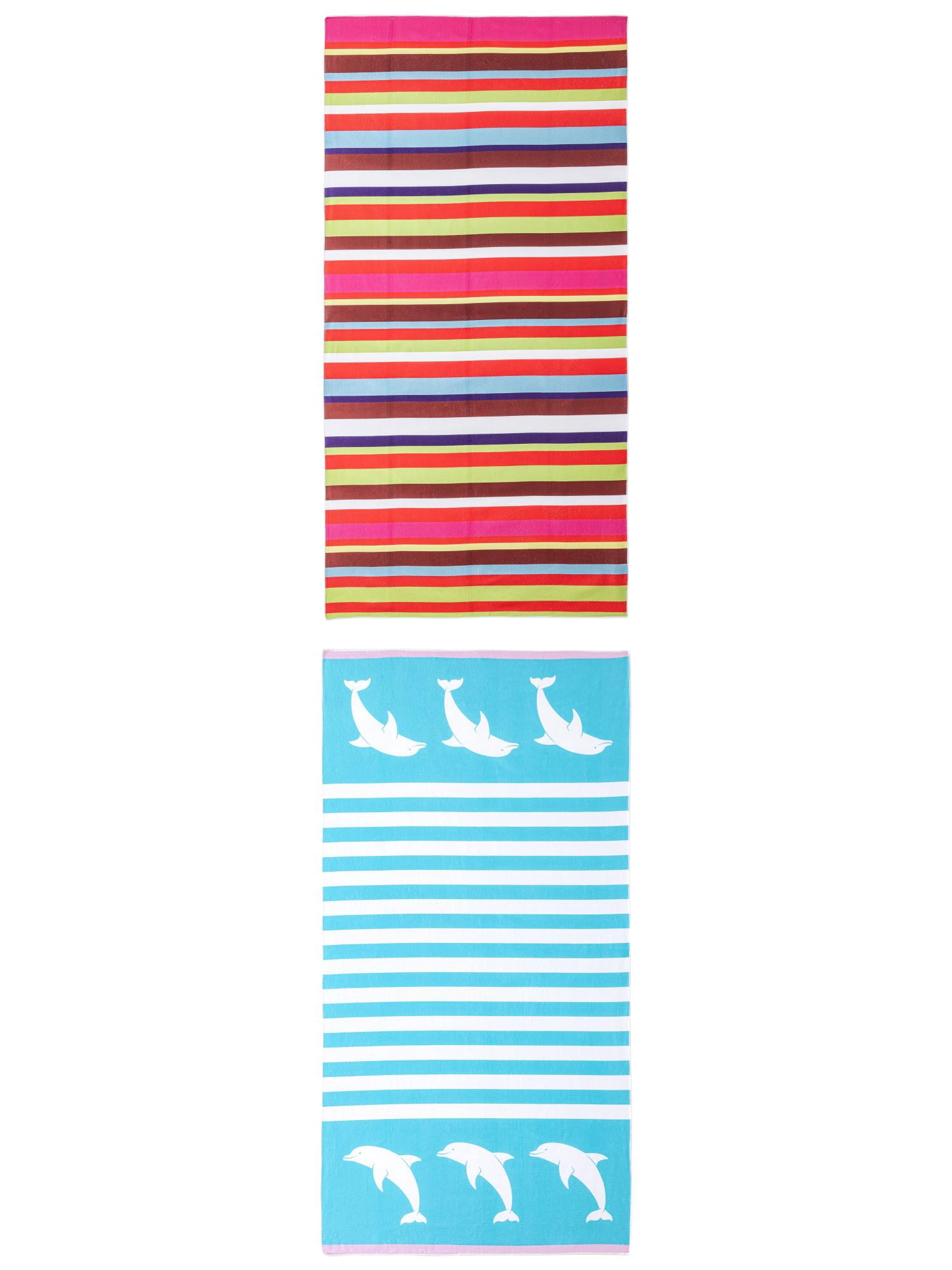 Unique Bargains 2 Pack Ultra Absorbent Beach Towel MultiColor/Turquoise 71"x 35"/55" x 28"