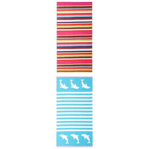 Unique Bargains 2 Pack Ultra Absorbent Beach Towel MultiColor/Turquoise 71"x 35"/55" x 28"