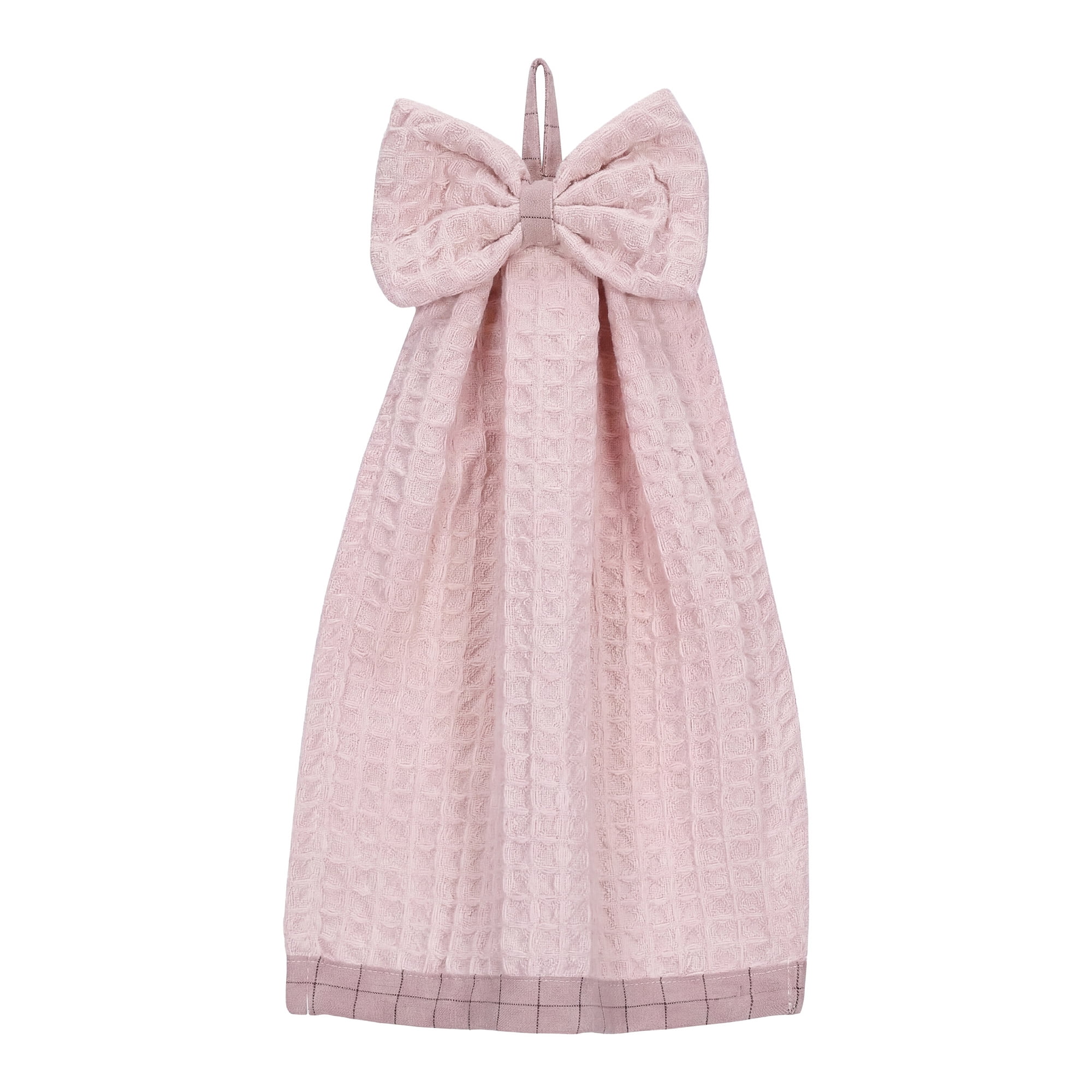 Unique Bargains 2 Pack Waffle Weave Hanging Hand Towels with Bowknot Pink 13" x 9"