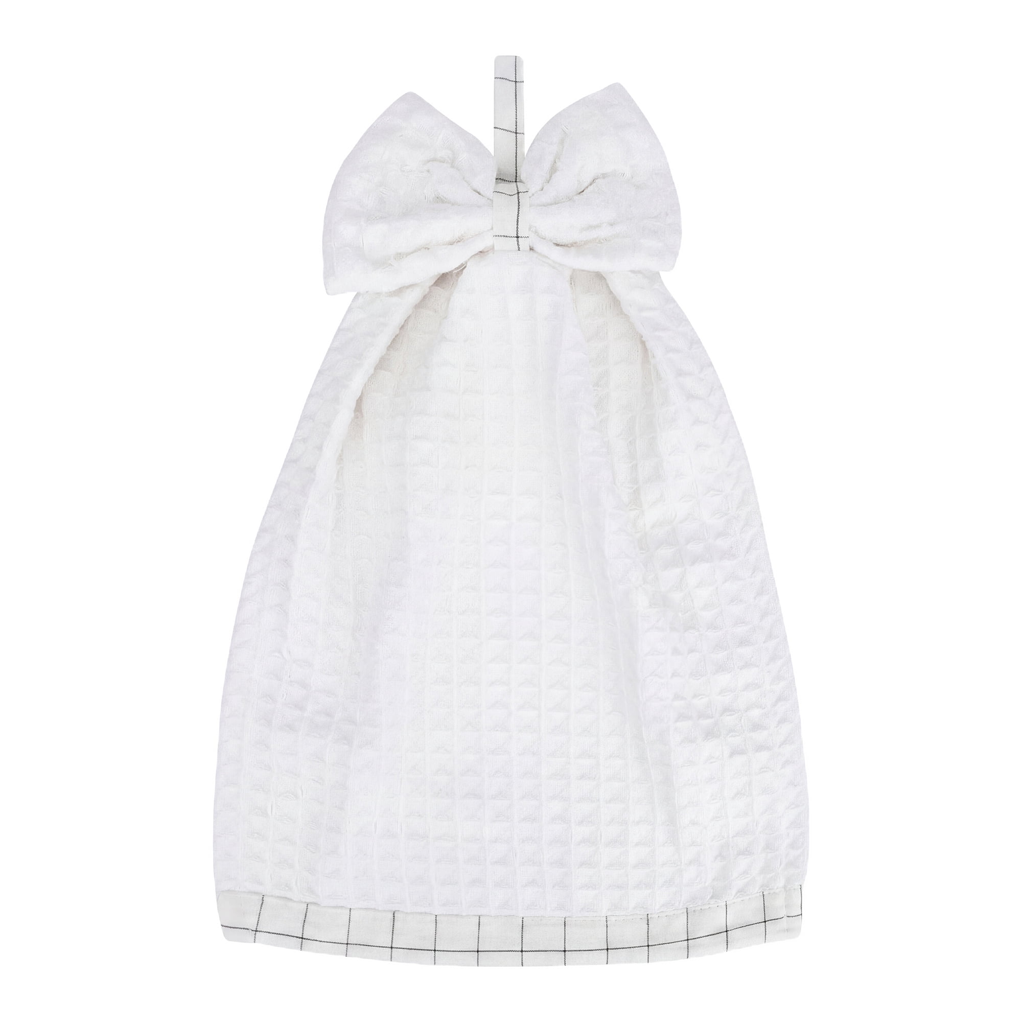 Unique Bargains 2 Pack Waffle Weave Hanging Hand Towels with Bowknot White 13" x 9"