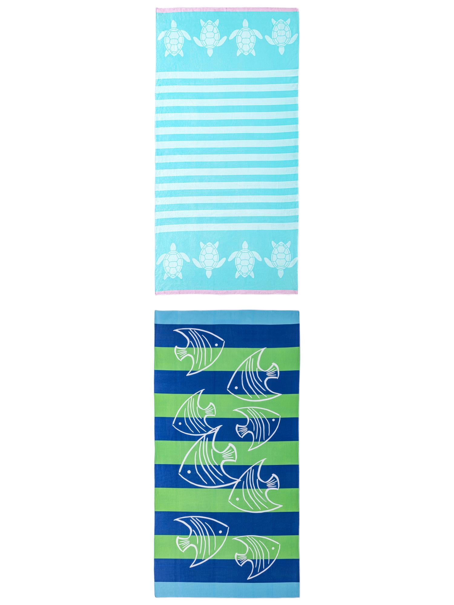 Unique Bargains 2 Pack Water Absorption Beach Towel Green/Mint Green 71" x 35"/55" x 28"