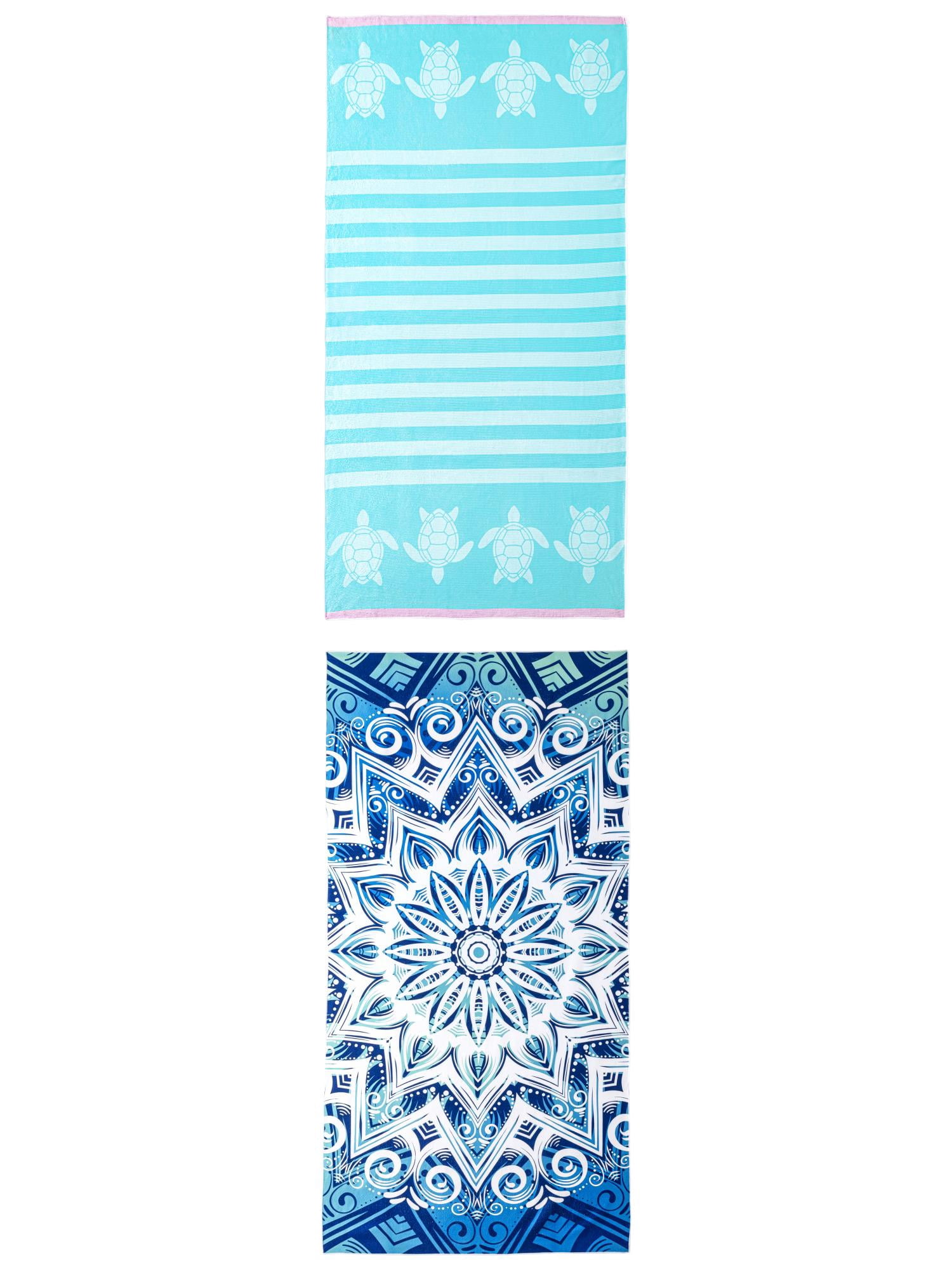 Unique Bargains 2 Pack Water Absorption Beach Towel Green/Mint Green 71"x35"/55"x 28"