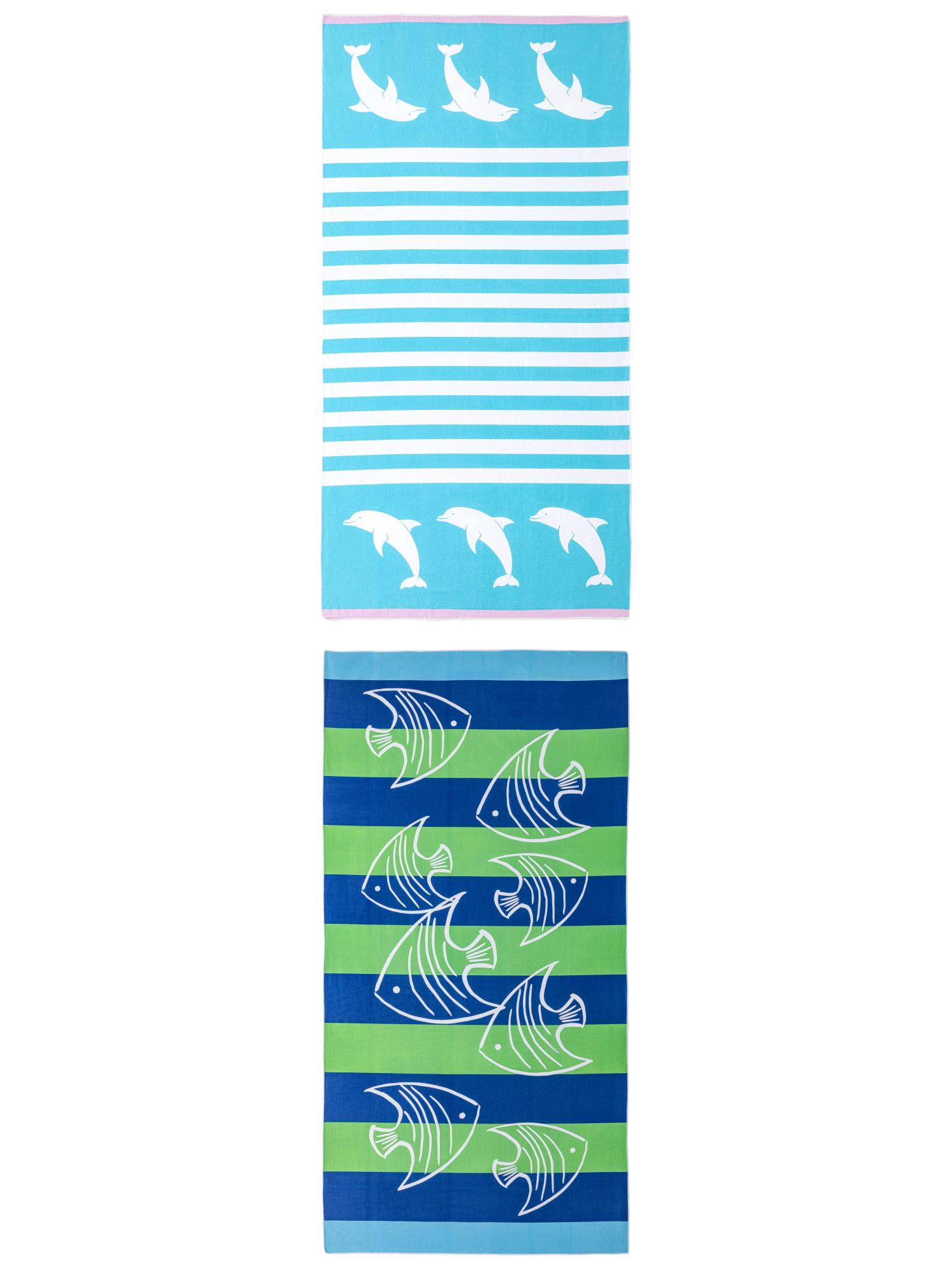 Unique Bargains 2 Pack Water Absorption Beach Towel Green/Turquoise 71" x 35"/55" x 28"