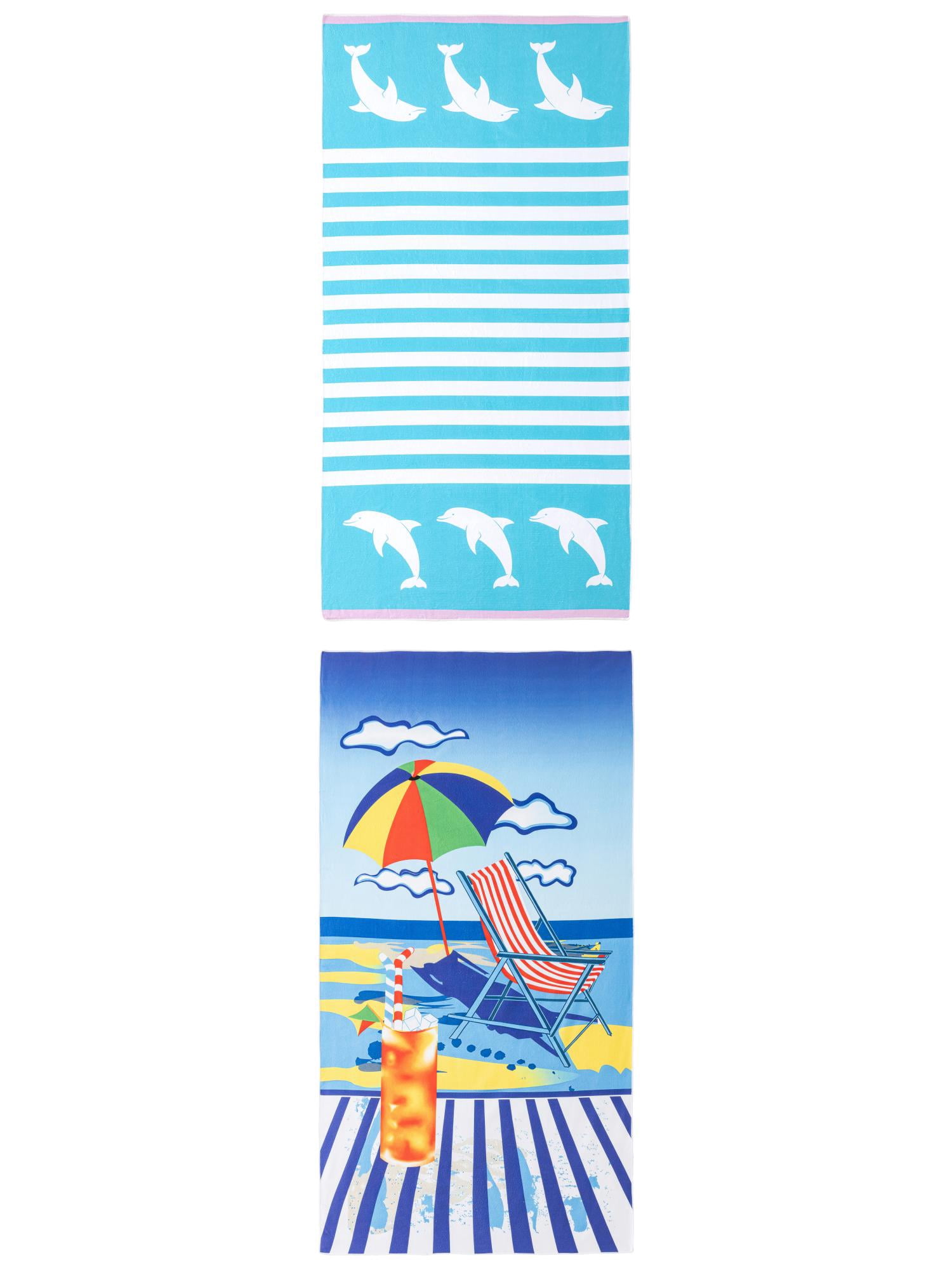 Unique Bargains 2 Pack Water Absorption Beach Towel MultiColor/Turquoise 71"x 35"/55"x 28"