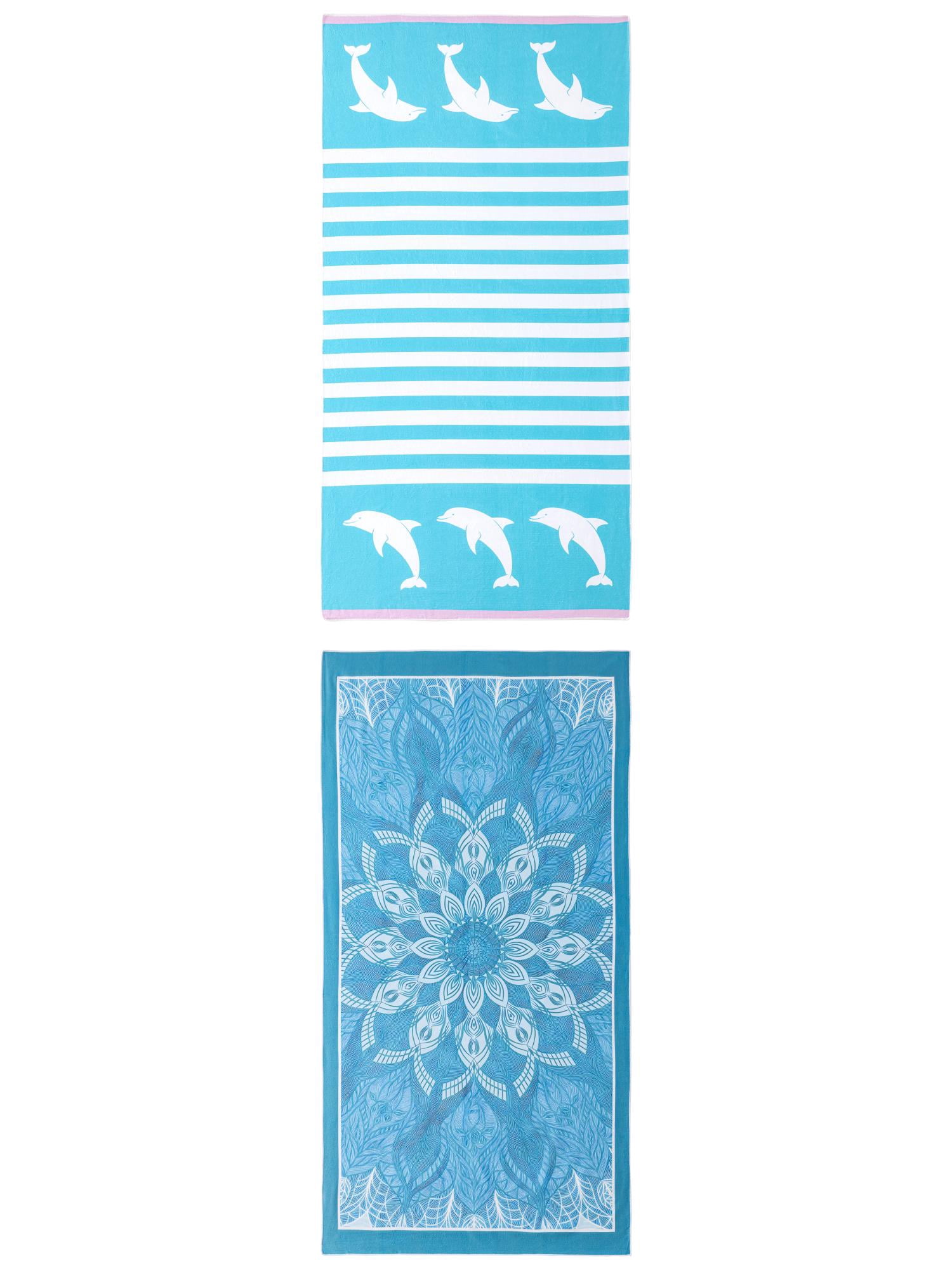 Unique Bargains 2 Pack Water Absorption Beach Towel Turquoise/Blue 71" x 35"/55" x 28"