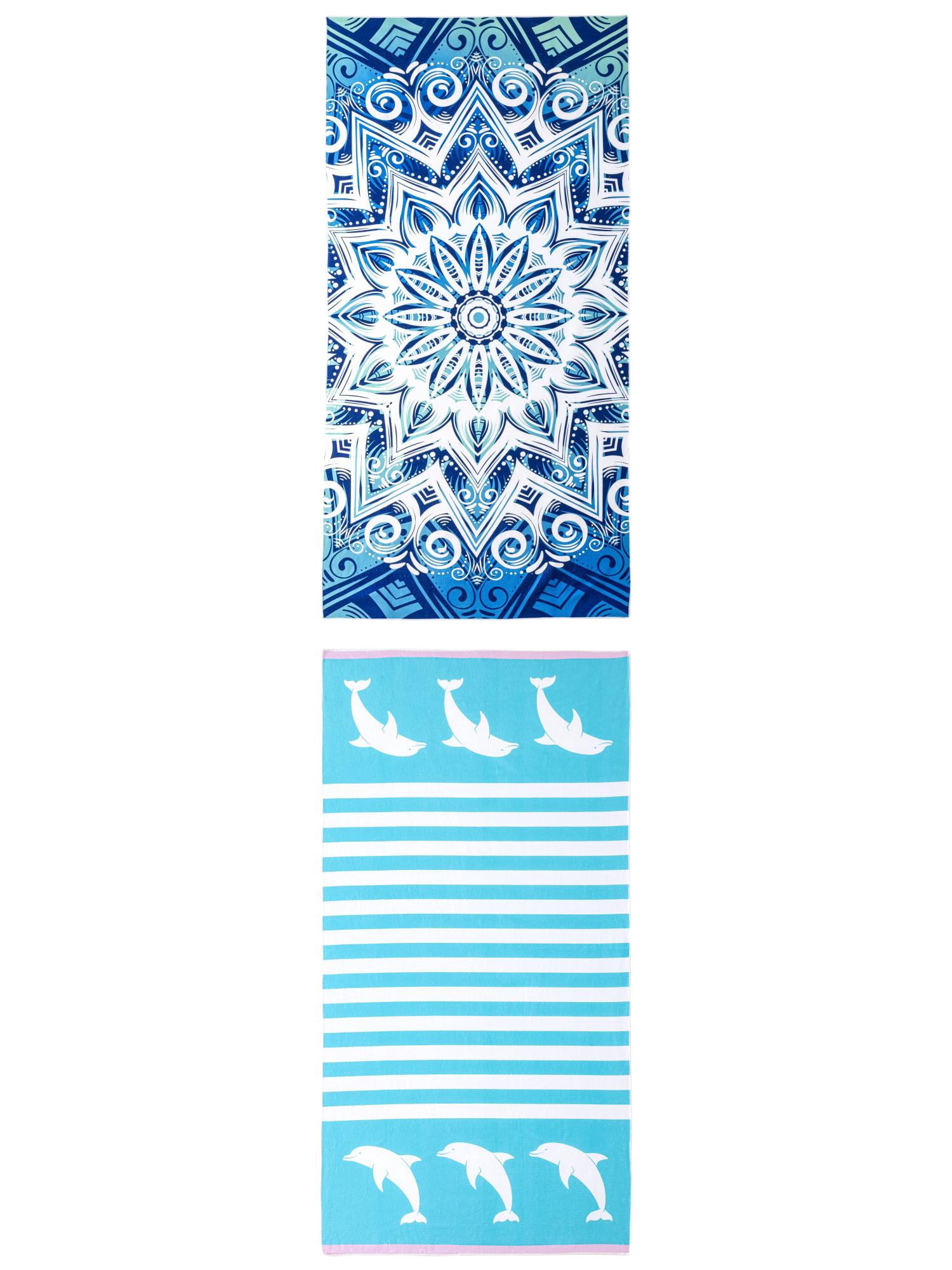 Unique Bargains 2 Pack Water Absorption Beach Towel lMint Green/Turquoise 71"x35"/55"x 28"