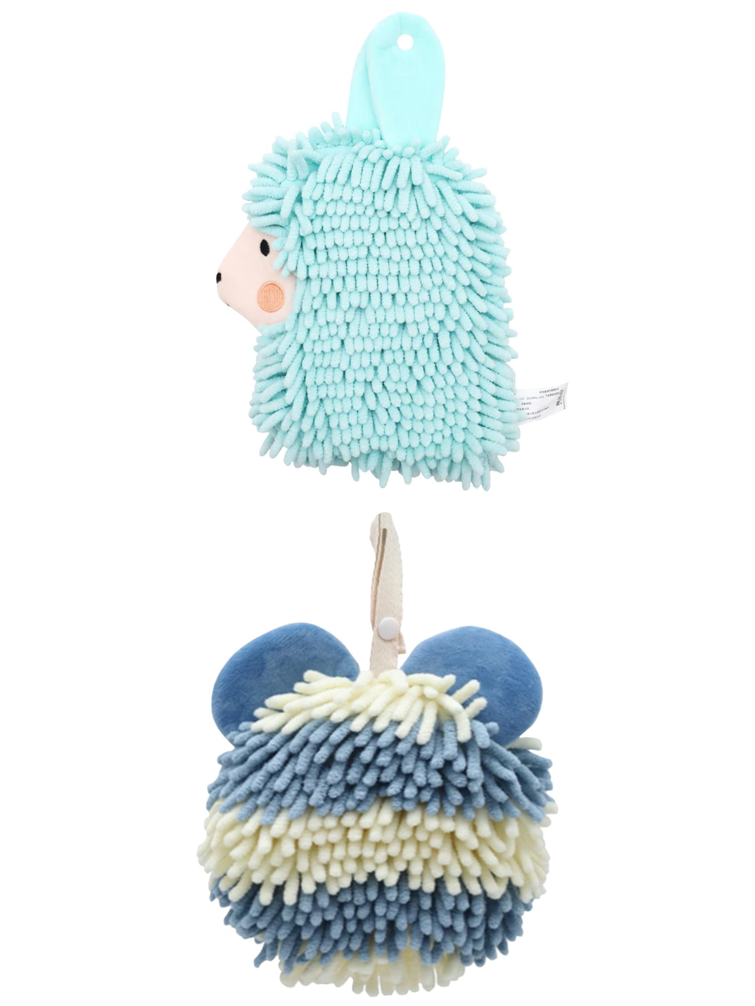 Unique Bargains 2 Packs Chenille Cartoon Hanging Towels 7" x 7"/7" x 11" Blue/Green