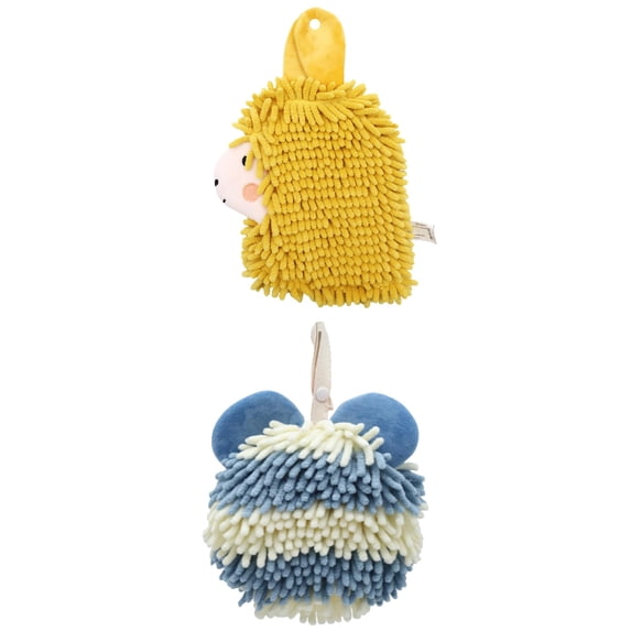 Unique Bargains 2 Packs Chenille Cartoon Hanging Towels 7" x 7"/7" x 11" Blue/Yellow