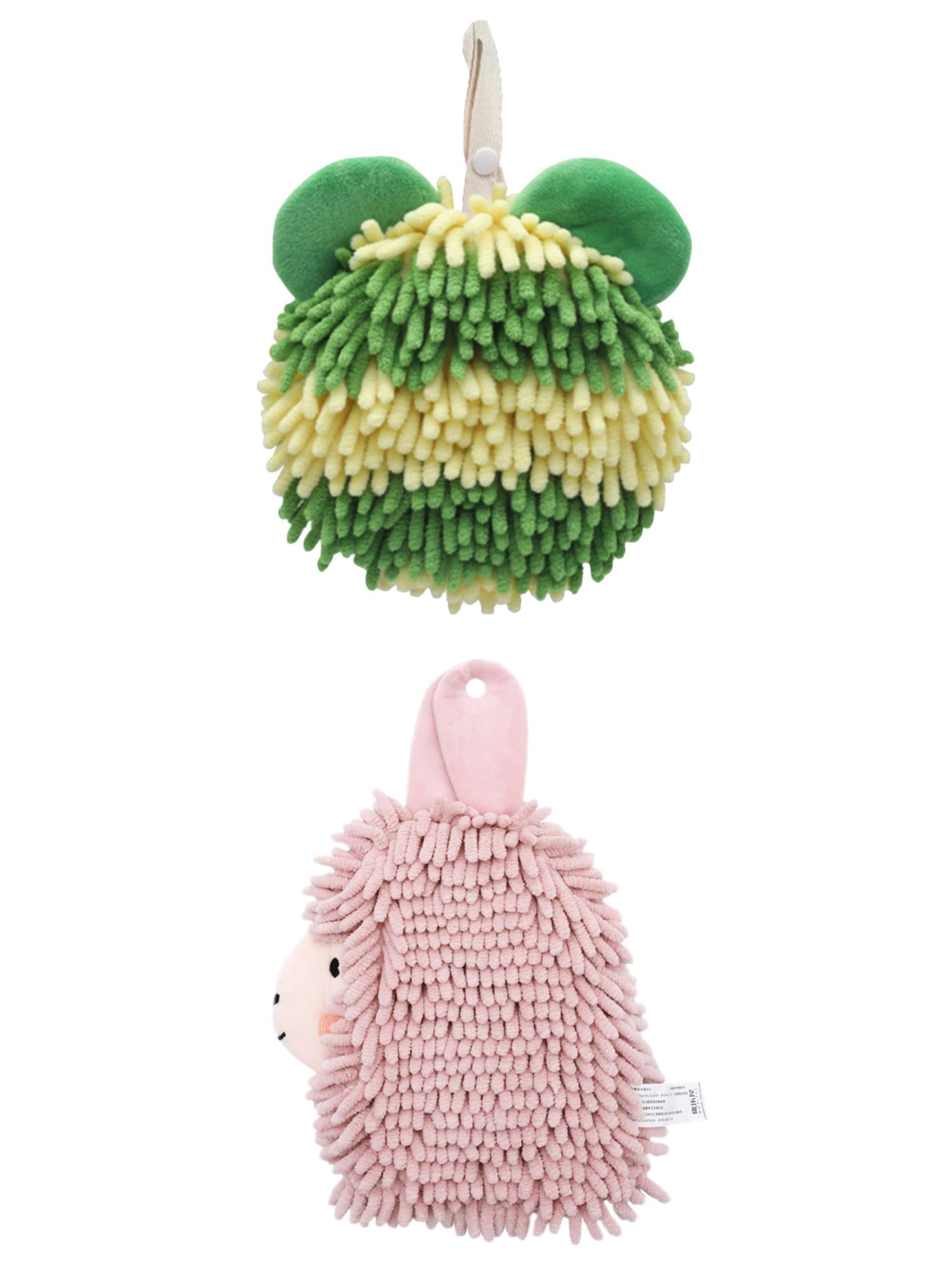 Unique Bargains 2 Packs Chenille Cartoon Hanging Towels 7" x 7"/7" x 11" Green/Pink