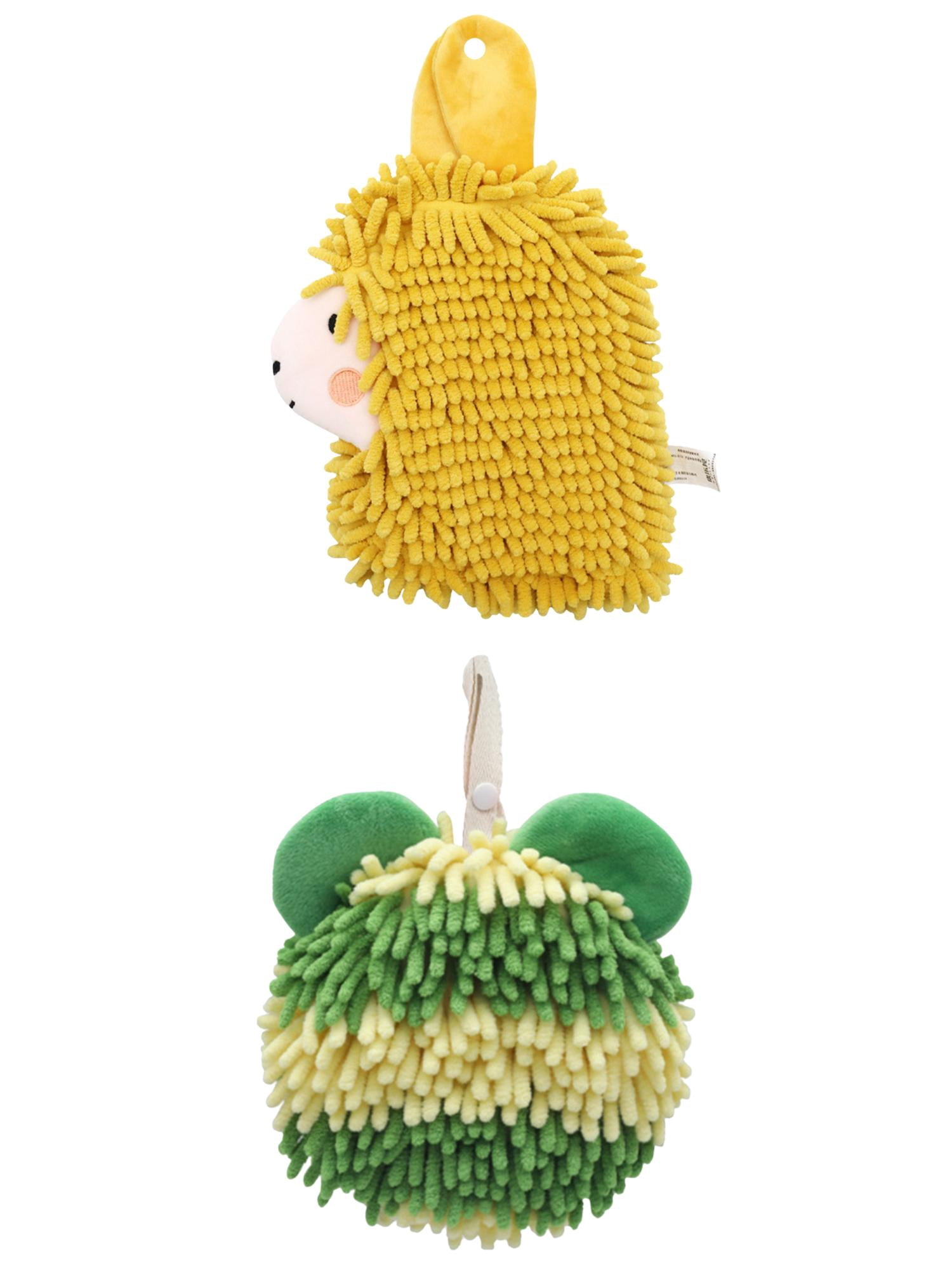 Unique Bargains 2 Packs Chenille Cartoon Hanging Towels 7" x 7"/7" x 11" Green/Yellow