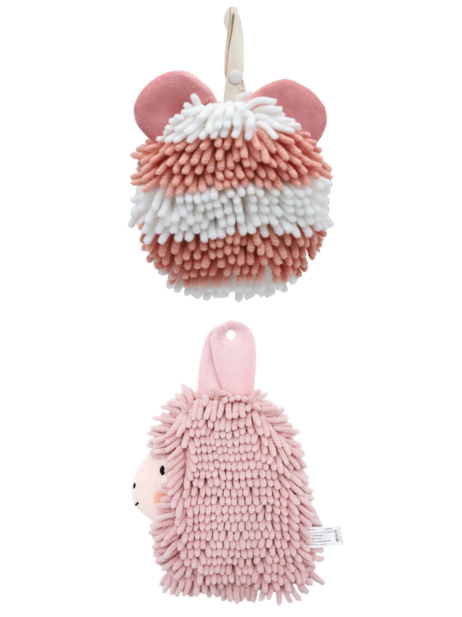Unique Bargains 2 Packs Chenille Cartoon Hanging Towels 7" x 7"/7" x 11" Pink