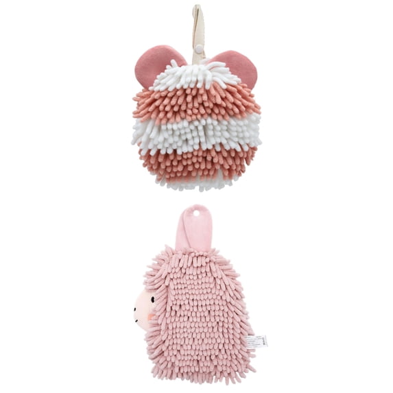 Unique Bargains 2 Packs Chenille Cartoon Hanging Towels 7" x 7"/7" x 11" Pink
