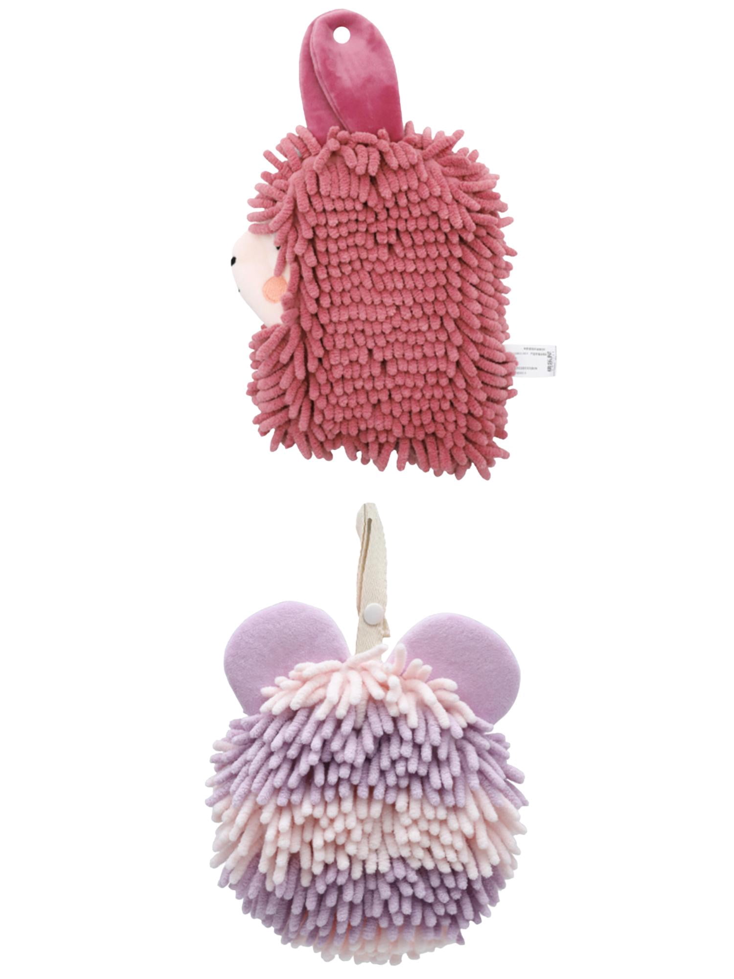 Unique Bargains 2 Packs Chenille Cartoon Hanging Towels 7" x 7"/7" x 11" Purple/Indian Red
