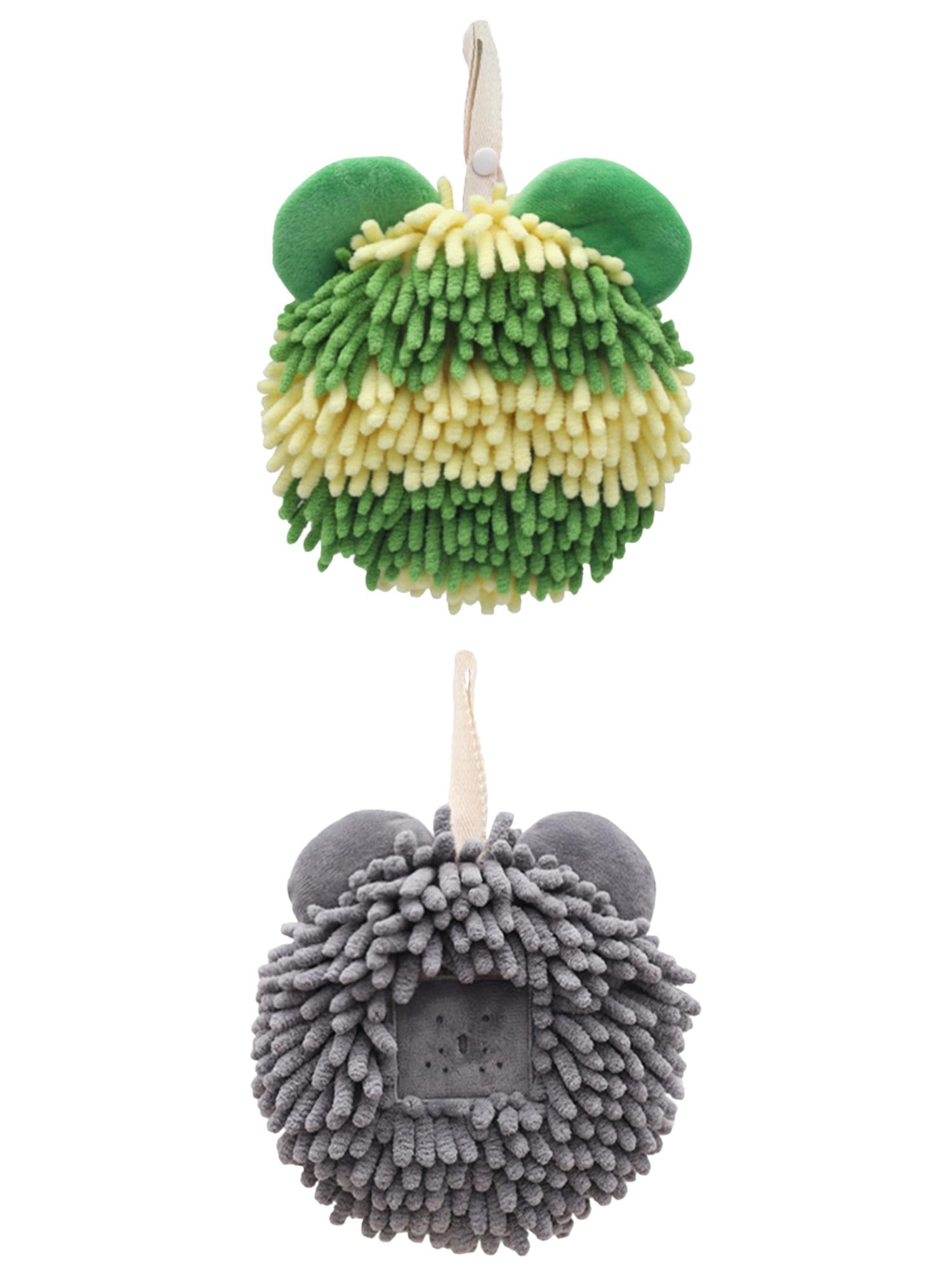 Unique Bargains 2 Packs Chenille Cute Fuzzy Hand Towels 7" x 7" Dark Grey/Green