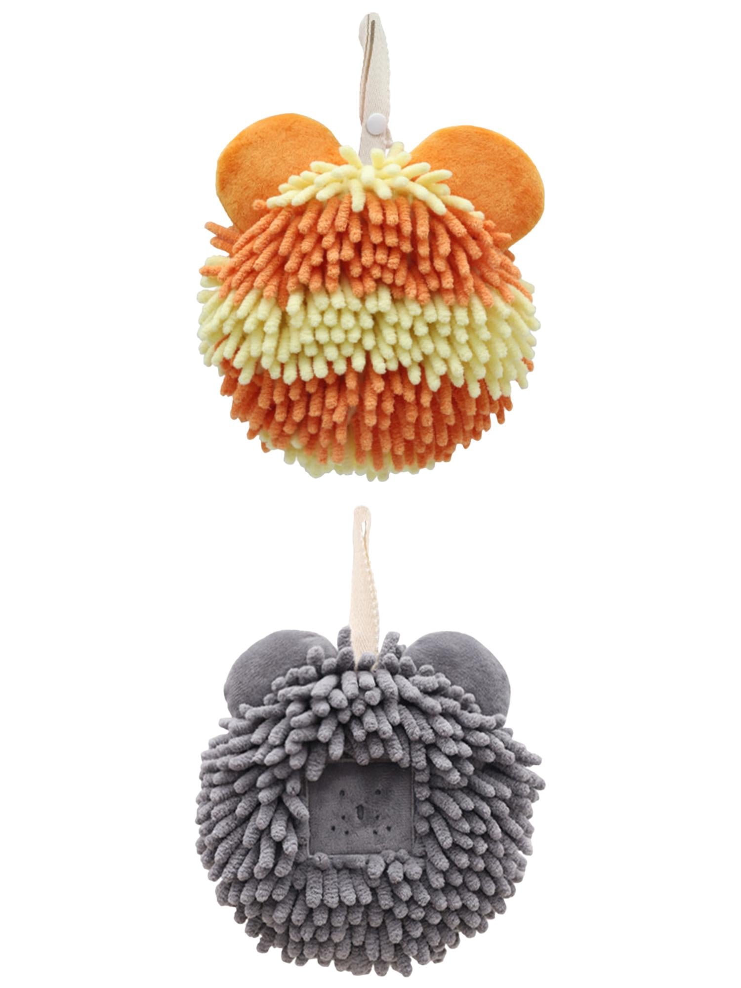 Unique Bargains 2 Packs Chenille Cute Fuzzy Hand Towels 7" x 7" Dark Grey/Orange
