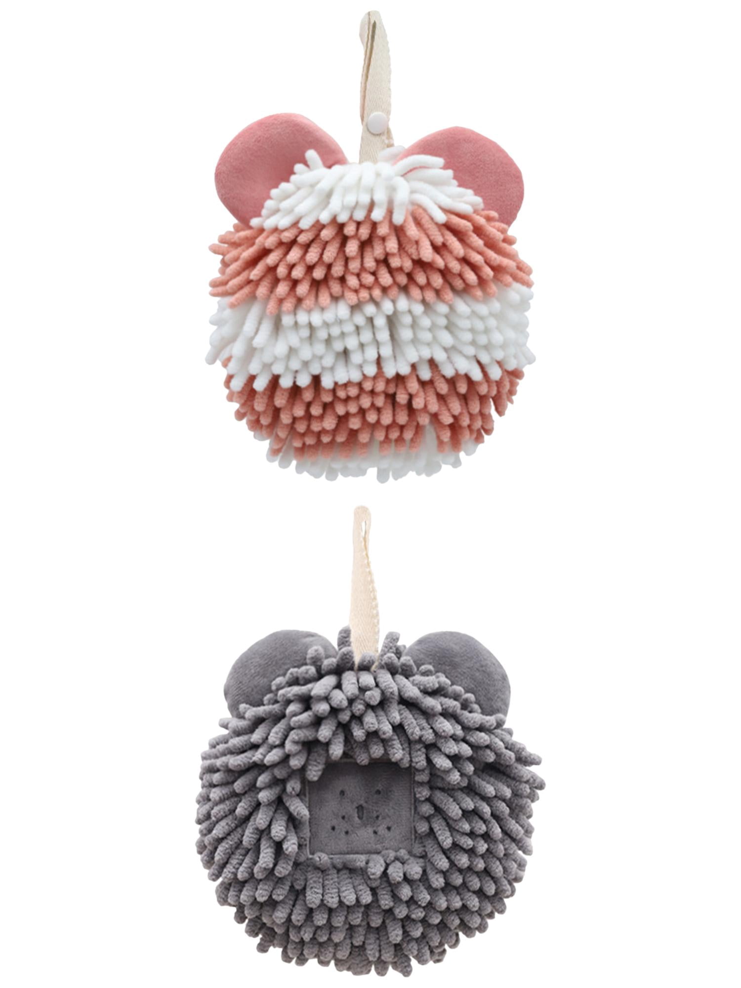 Unique Bargains 2 Packs Chenille Cute Fuzzy Hand Towels 7" x 7" Dark Grey/Pink