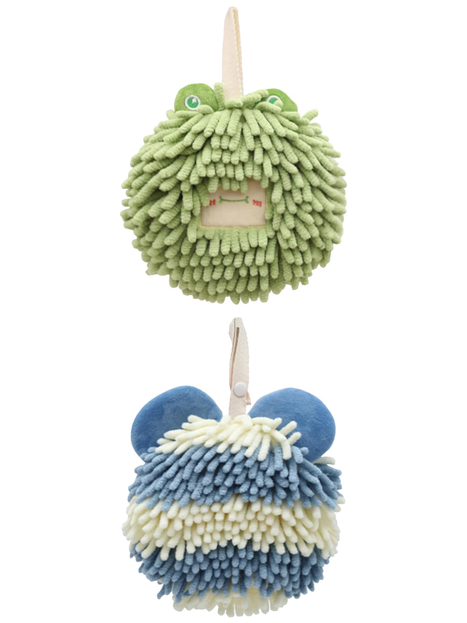 Unique Bargains 2 Packs Chenille Cute Fuzzy Hand Towels 7" x 7" Green/Blue