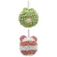 thumbnail image 1 of Unique Bargains 2 Packs Chenille Cute Fuzzy Hand Towels 7" x 7" Green/Pink, 1 of 4