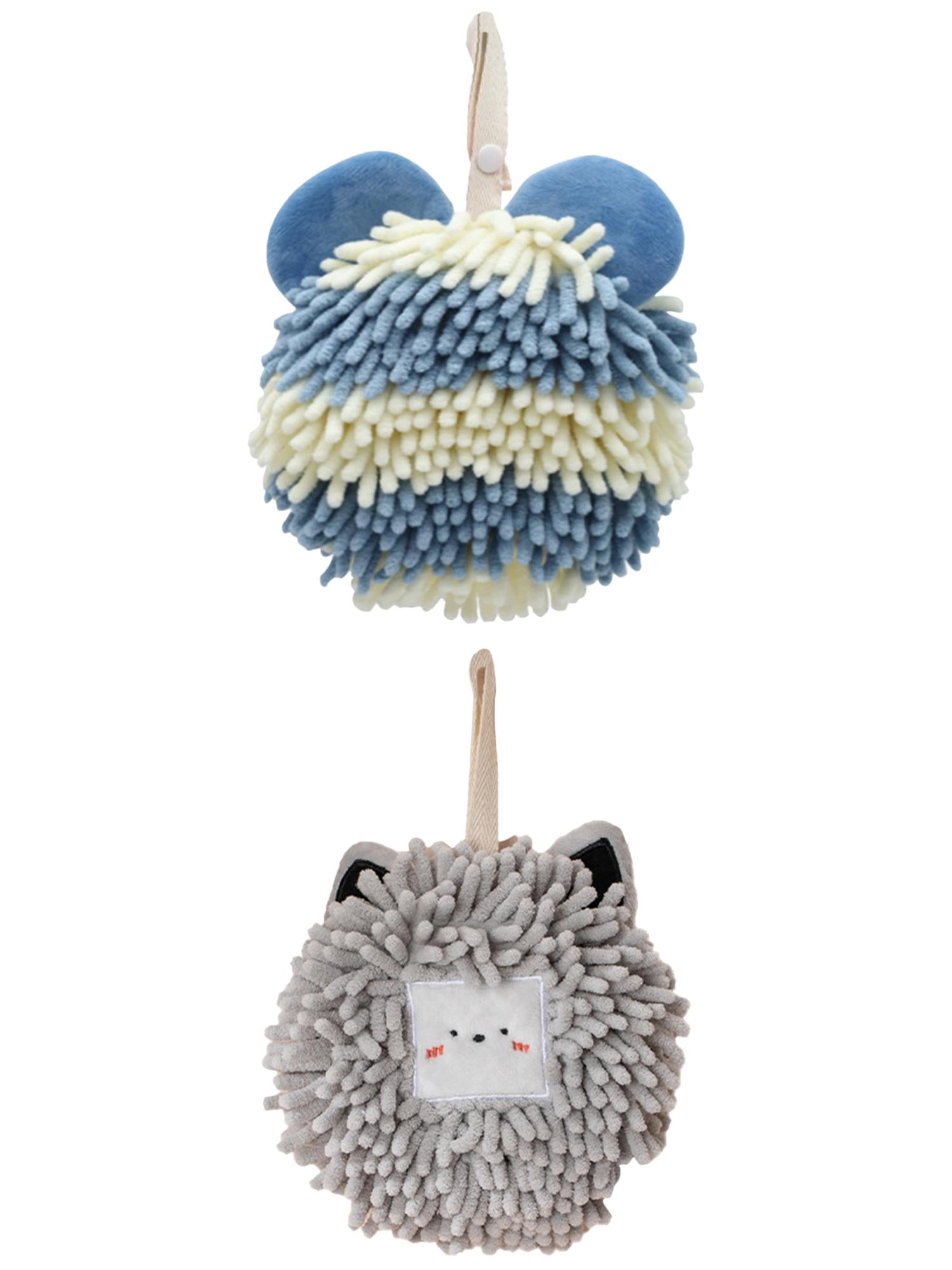 Unique Bargains 2 Packs Chenille Cute Fuzzy Hand Towels 7" x 7" Light Grey/Blue