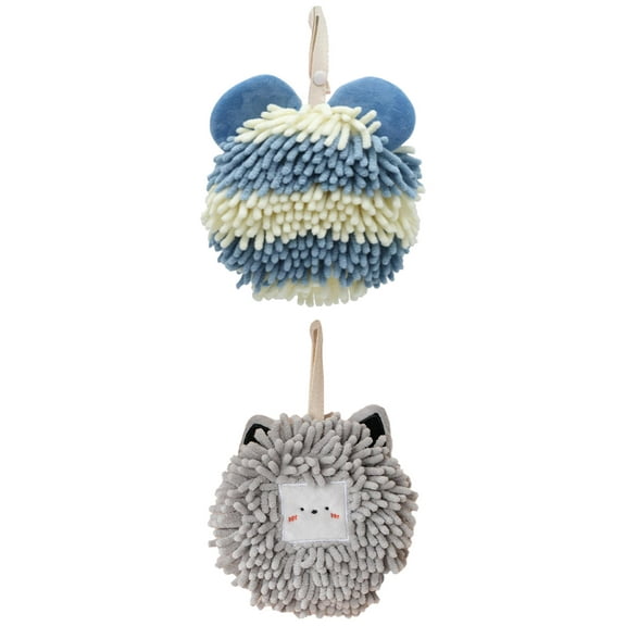 Unique Bargains 2 Packs Chenille Cute Fuzzy Hand Towels 7" x 7" Light Grey/Blue