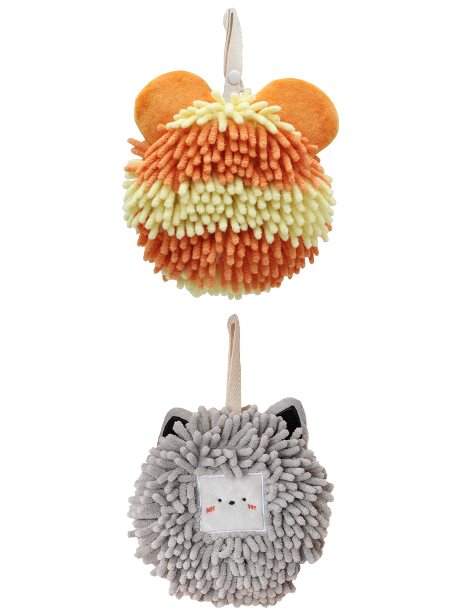 Unique Bargains 2 Packs Chenille Cute Fuzzy Hand Towels 7" x 7" Light Grey/Orange