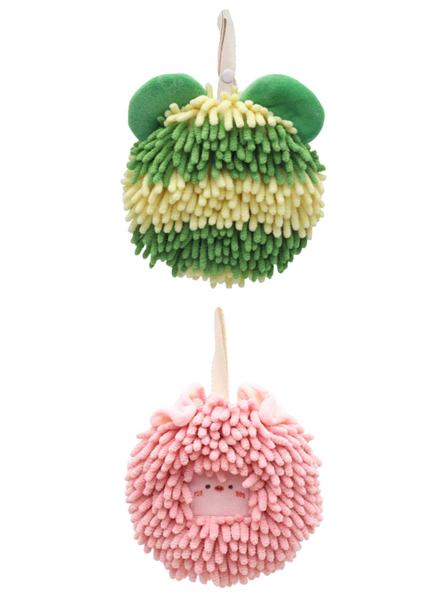 Unique Bargains 2 Packs Chenille Cute Fuzzy Hand Towels 7" x 7" Pink/Green