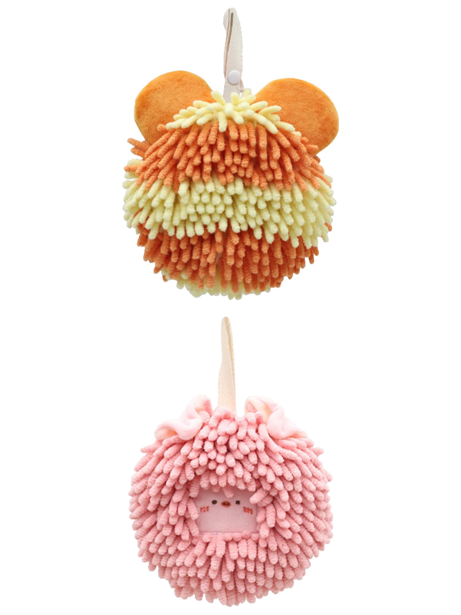 Unique Bargains 2 Packs Chenille Cute Fuzzy Hand Towels 7" x 7" Pink/Orange