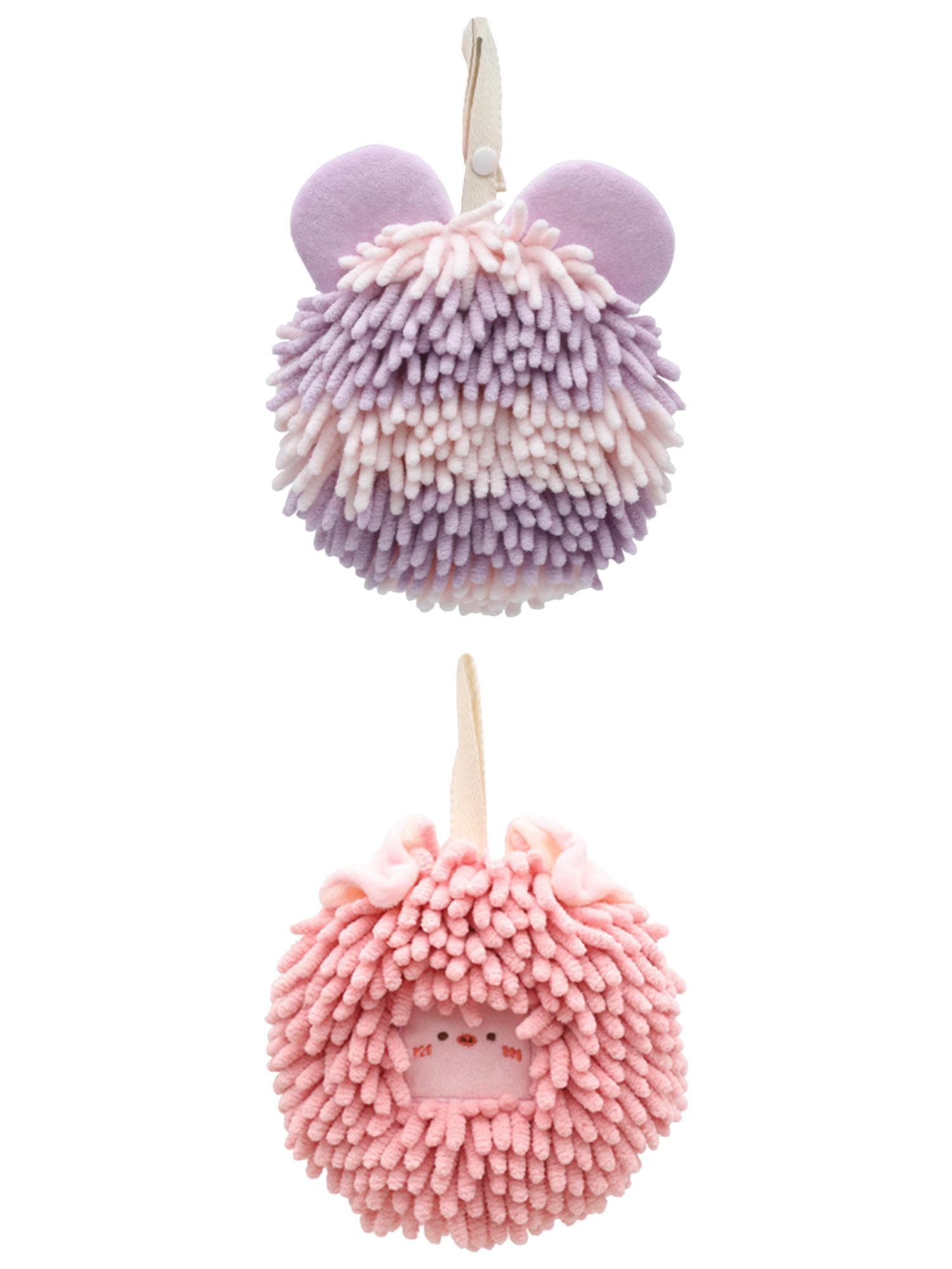 Unique Bargains 2 Packs Chenille Cute Fuzzy Hand Towels 7" x 7" Pink/Purple