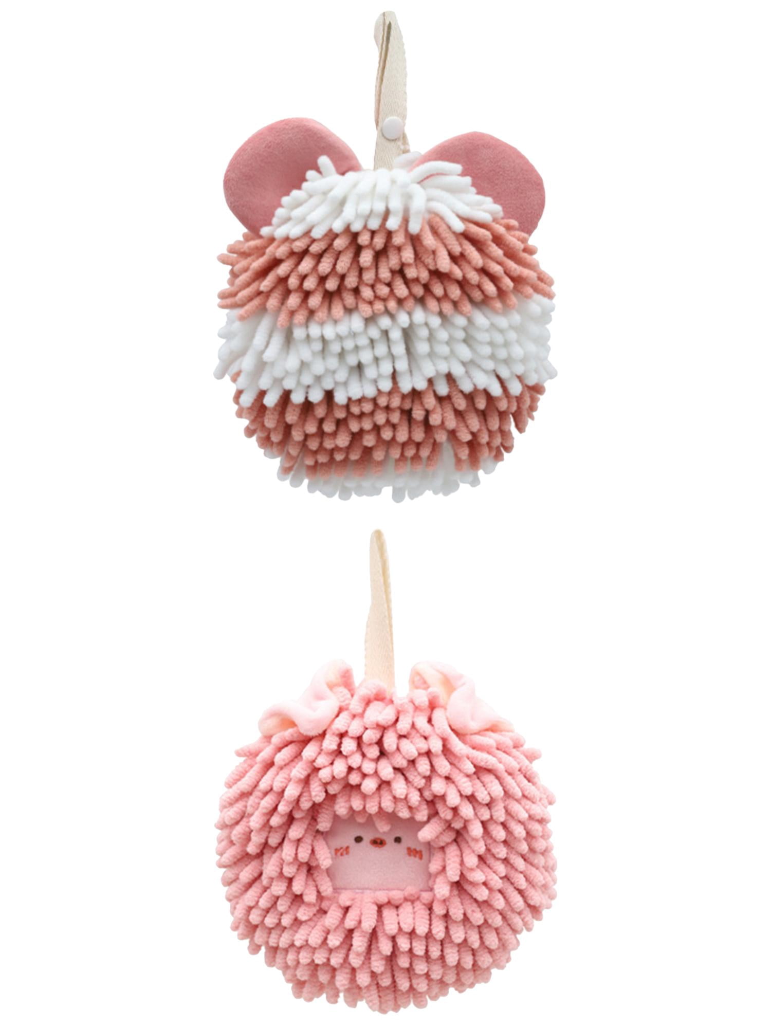 Unique Bargains 2 Packs Chenille Cute Fuzzy Hand Towels 7" x 7" Pink