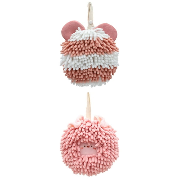 Unique Bargains 2 Packs Chenille Cute Fuzzy Hand Towels 7" x 7" Pink