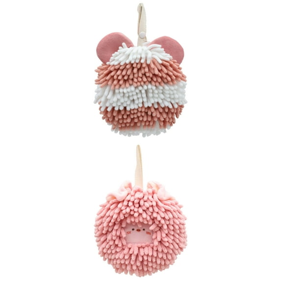 Unique Bargains 2 Packs Chenille Cute Fuzzy Hand Towels 7" x 7" Pink