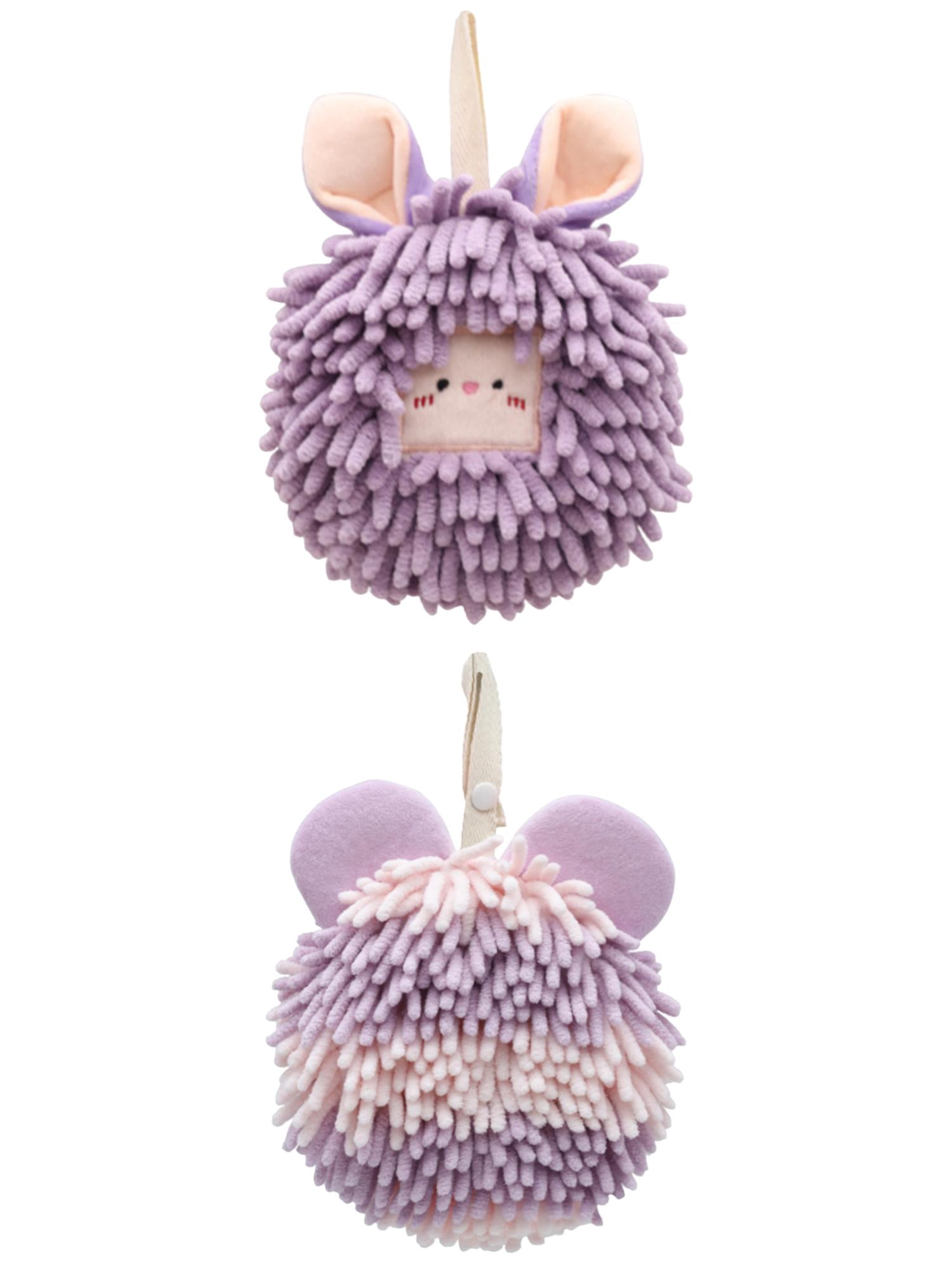 Unique Bargains 2 Packs Chenille Cute Fuzzy Hand Towels 7" x 7" Purple