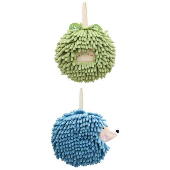 Unique Bargains 2 Packs Chenille Fuzzy Ball Hand Towels Set of 1 Green/Blue