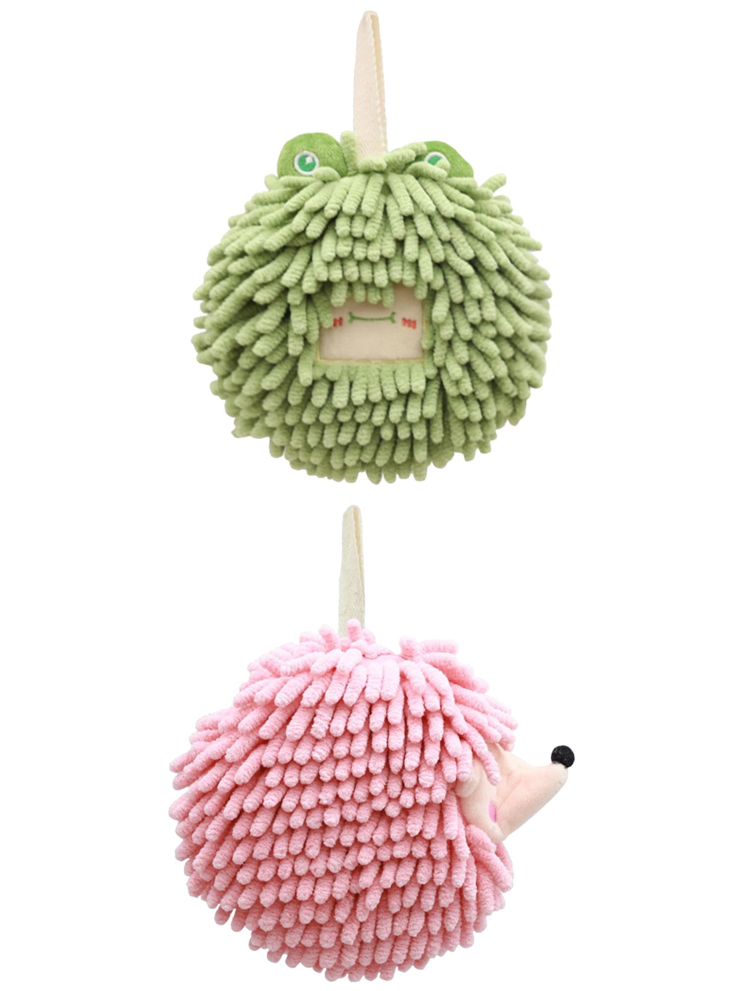 Unique Bargains 2 Packs Chenille Fuzzy Ball Hand Towels Set of 1 Green/Pink