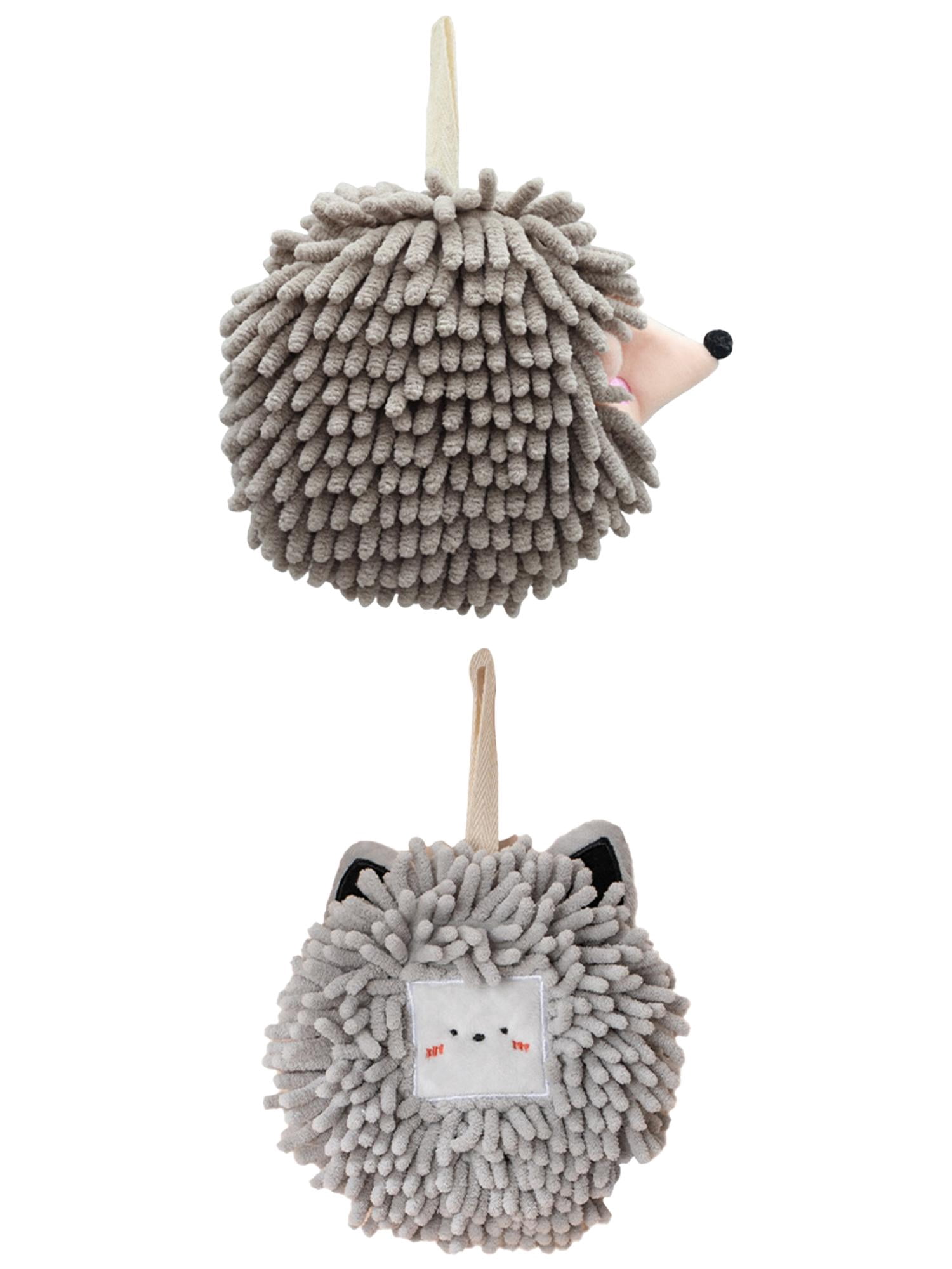 Unique Bargains 2 Packs Chenille Fuzzy Ball Hand Towels Set of 1 Light Grey/Grey