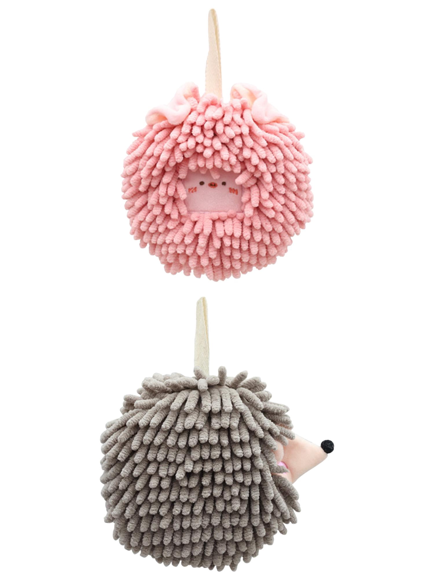 Unique Bargains 2 Packs Chenille Fuzzy Ball Hand Towels Set of 1 Pink/Grey