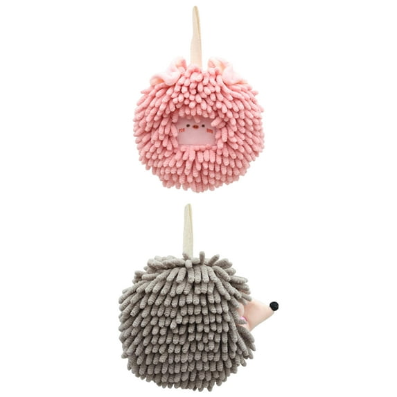 Unique Bargains 2 Packs Chenille Fuzzy Ball Hand Towels Set of 1 Pink/Grey