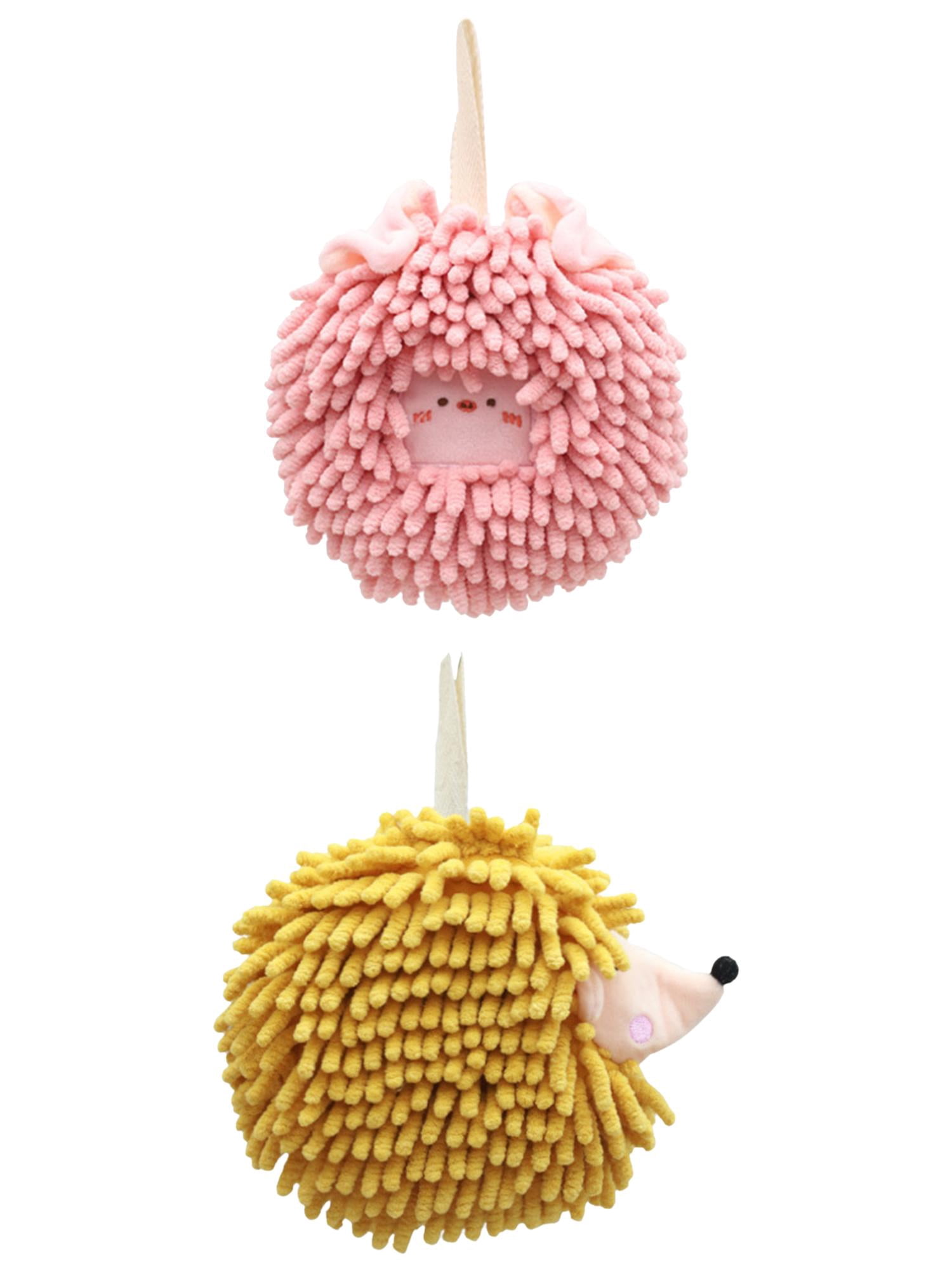 Unique Bargains 2 Packs Chenille Fuzzy Ball Hand Towels Set of 1 Pink/Yellow