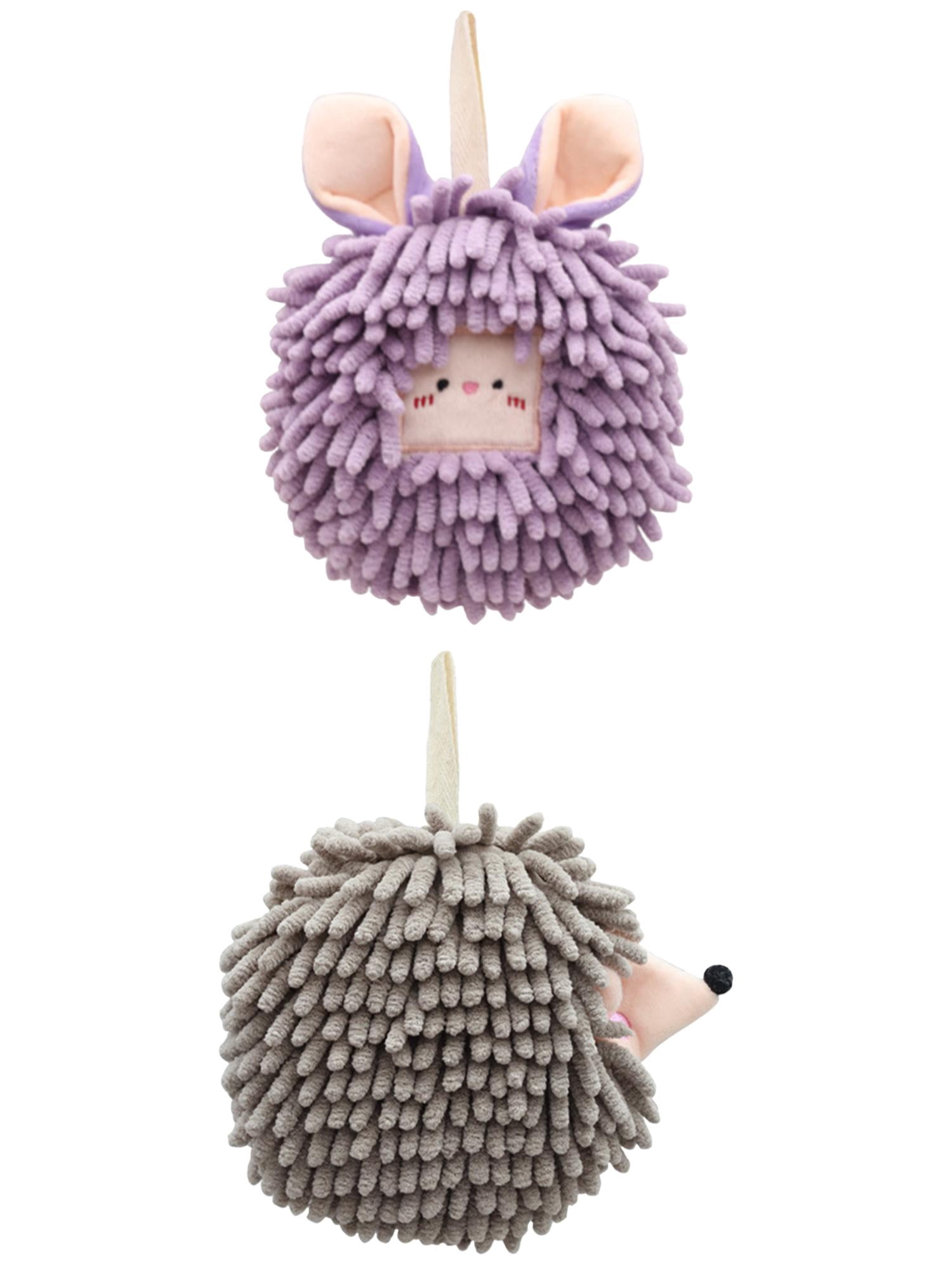 Unique Bargains 2 Packs Chenille Fuzzy Ball Hand Towels Set of 1 Purple/Grey
