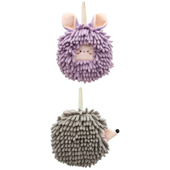Unique Bargains 2 Packs Chenille Fuzzy Ball Hand Towels Set of 1 Purple/Grey