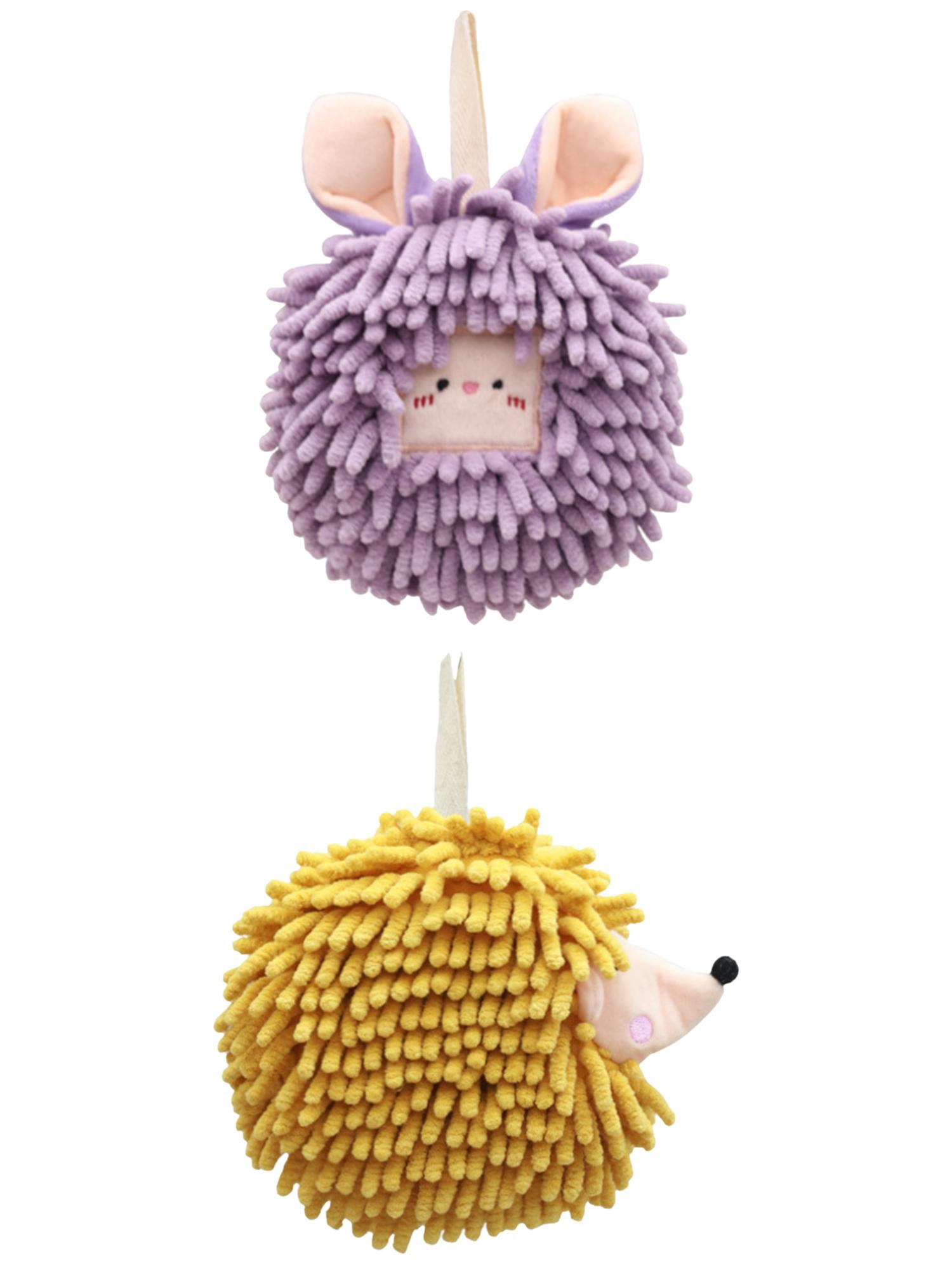 Unique Bargains 2 Packs Chenille Fuzzy Ball Hand Towels Set of 1 Purple/Yellow