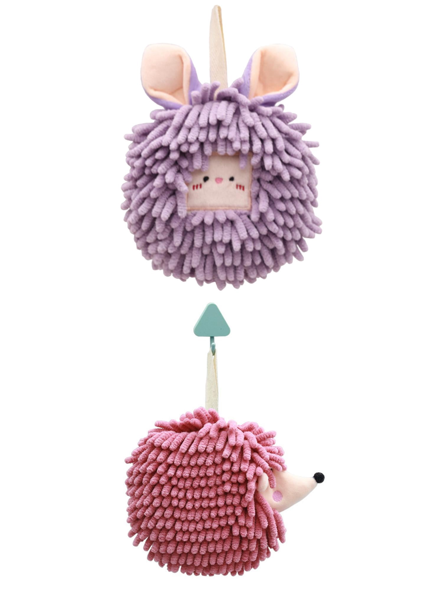 Unique Bargains 2 Packs Chenille Fuzzy Ball Hand Towels Set of 1 Purple
